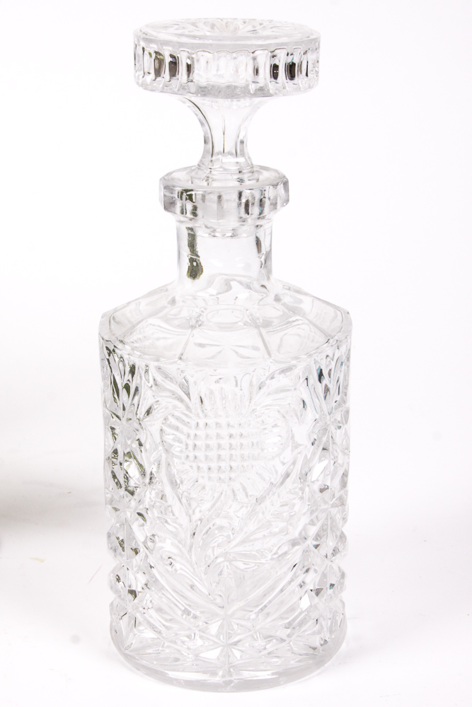 Indiana Glass Dark Green "Diamond Point" Goblets and a Decanter