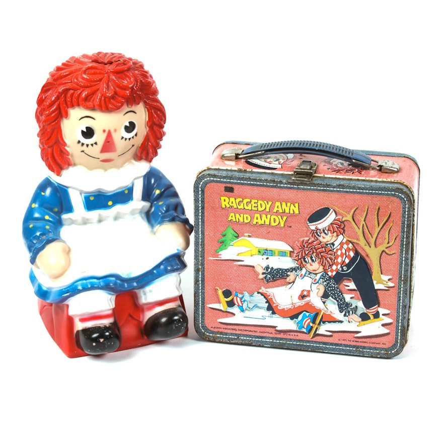 Vintage Raggedy Ann Lunchbox and Coin Bank