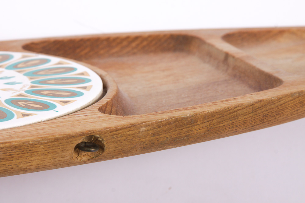 Vintage Sero Wood Tray with Ceramic Trivet