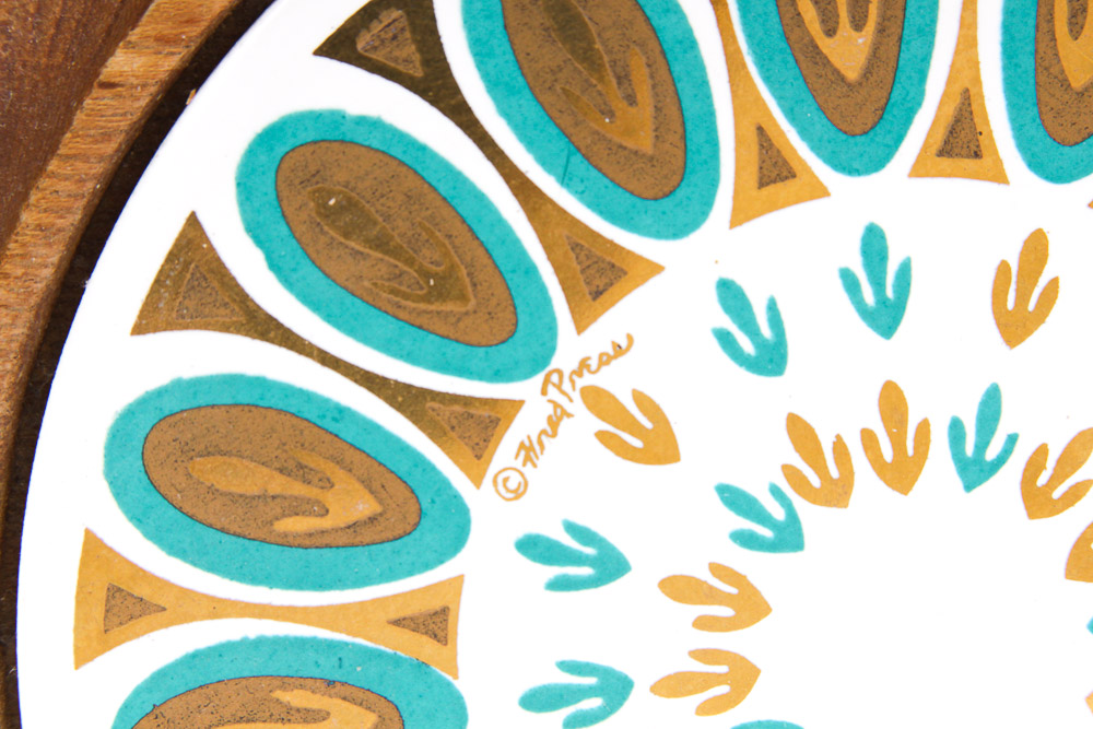 Vintage Sero Wood Tray with Ceramic Trivet