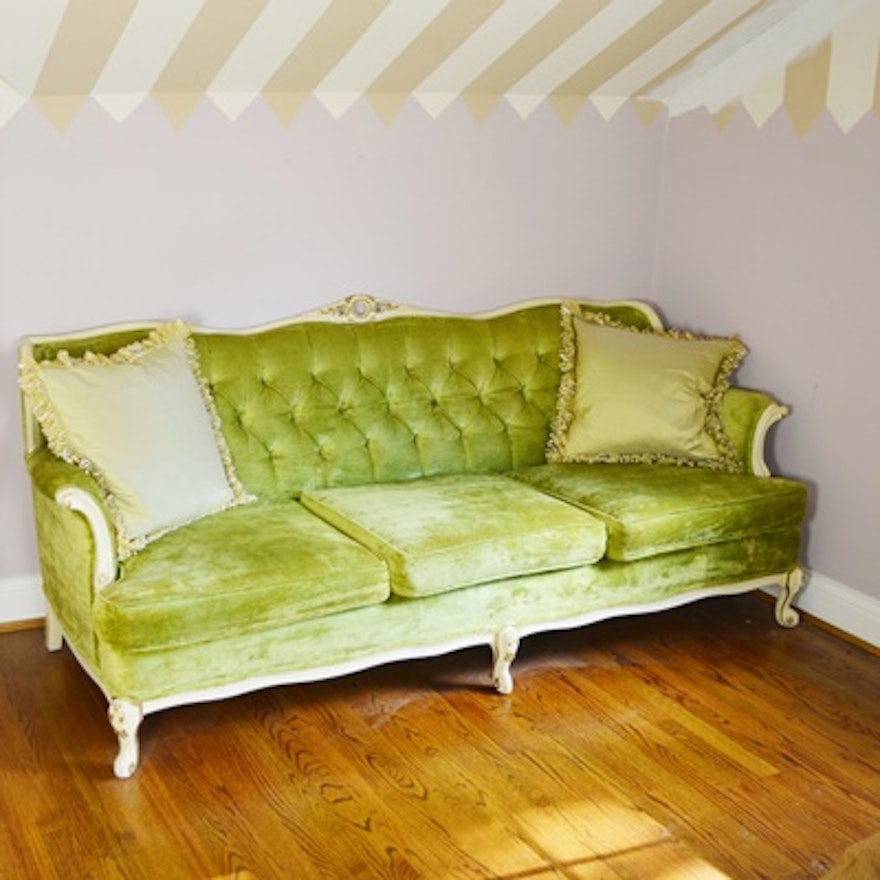 Victorian Style Spring Green Upholstered Sofa