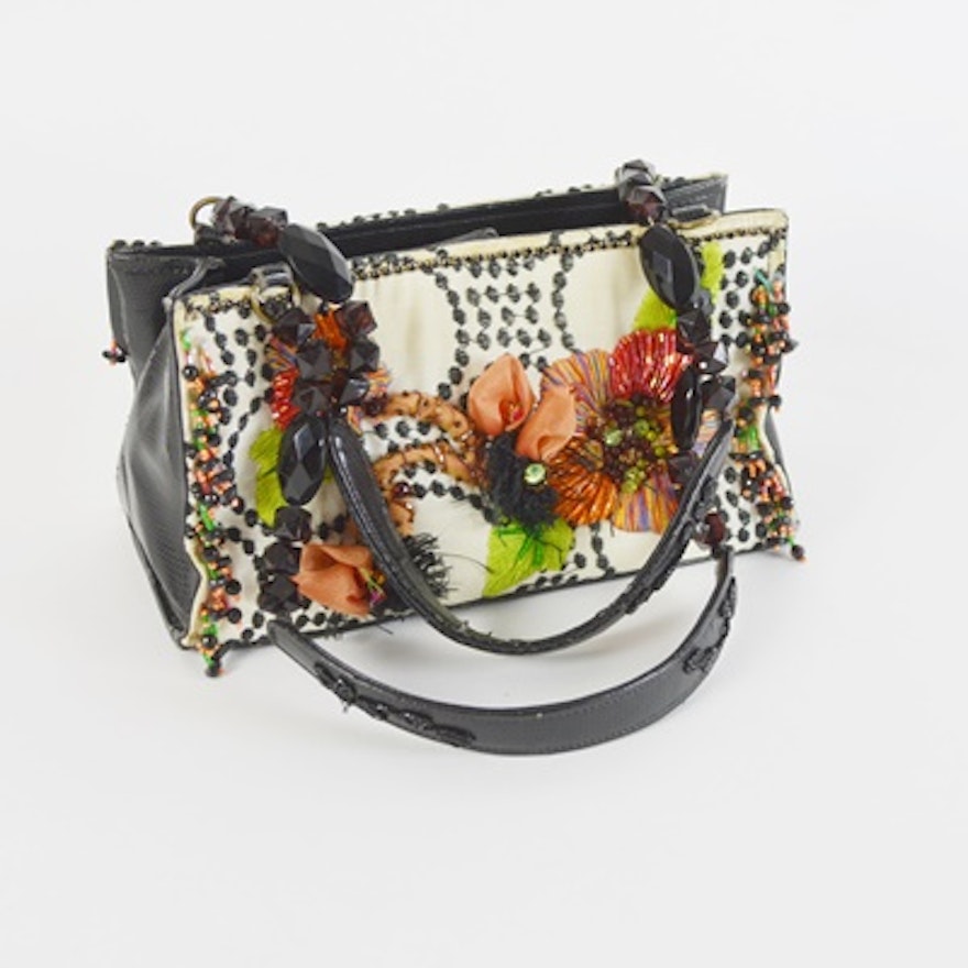 Mary Frances of San Francisco Peach Blossom Embroidered Handbag