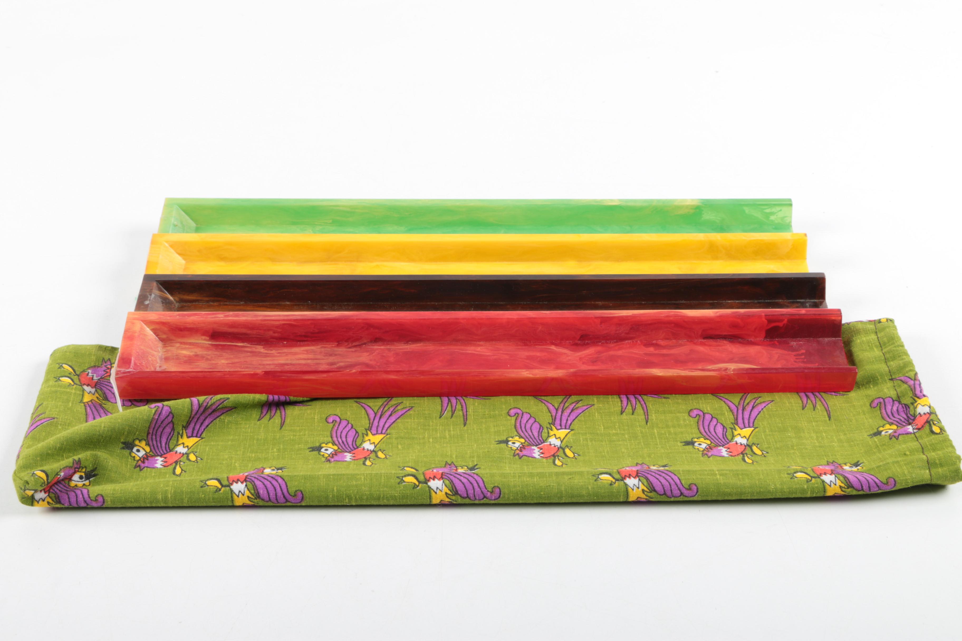 Mahjong Set in Leather Case with Bakelite Tile Holders