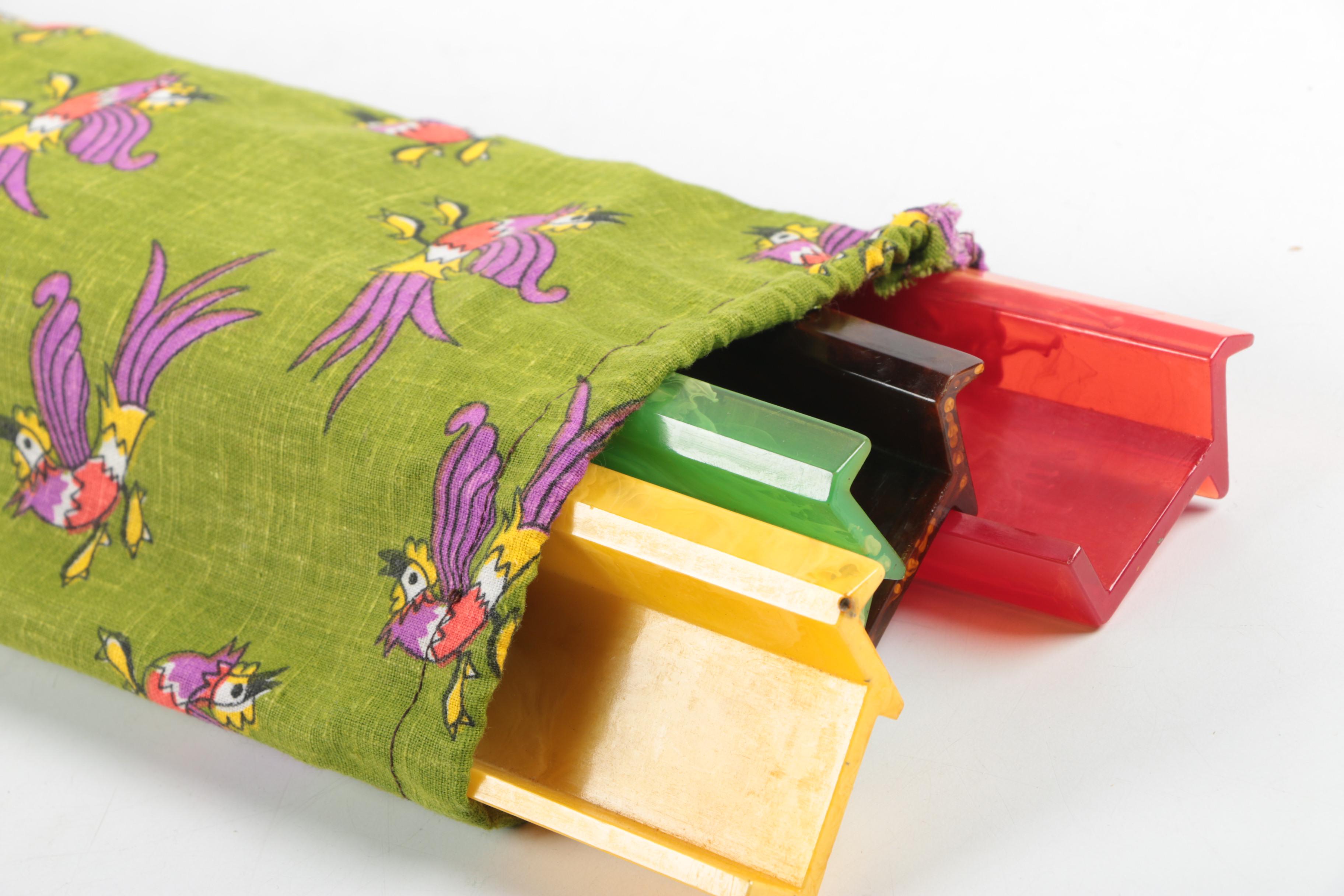 Mahjong Set in Leather Case with Bakelite Tile Holders