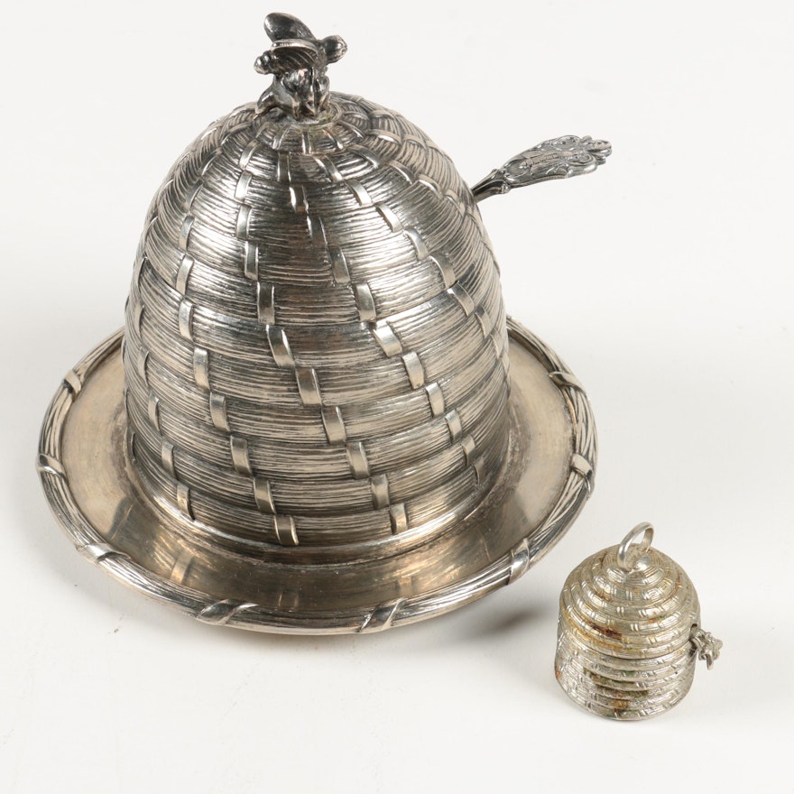 Corbell & Co. Silver-Plated Beehive Honey Pot with Salt Cellar