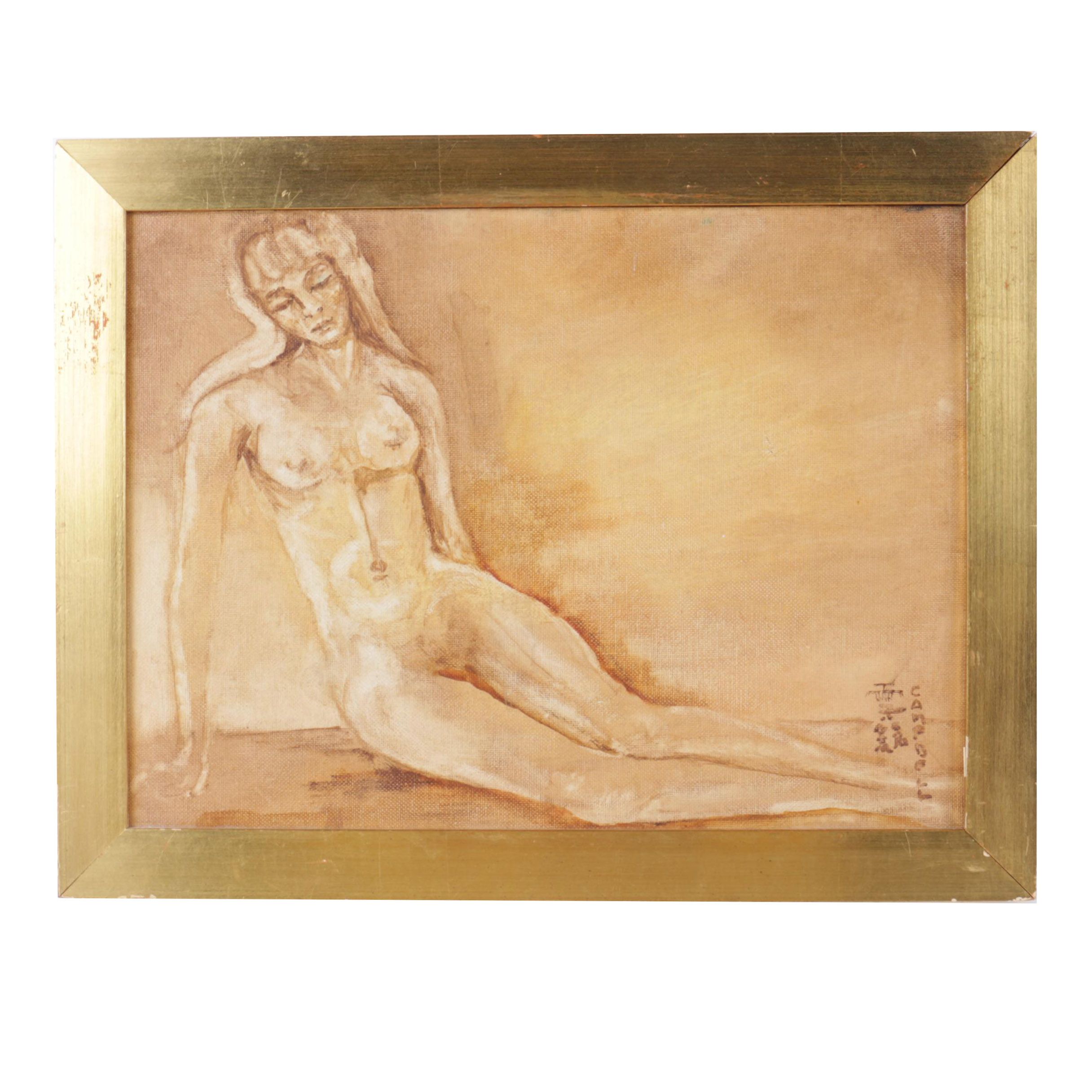 Oil Painting on Canvas Board of Nude Figure Study