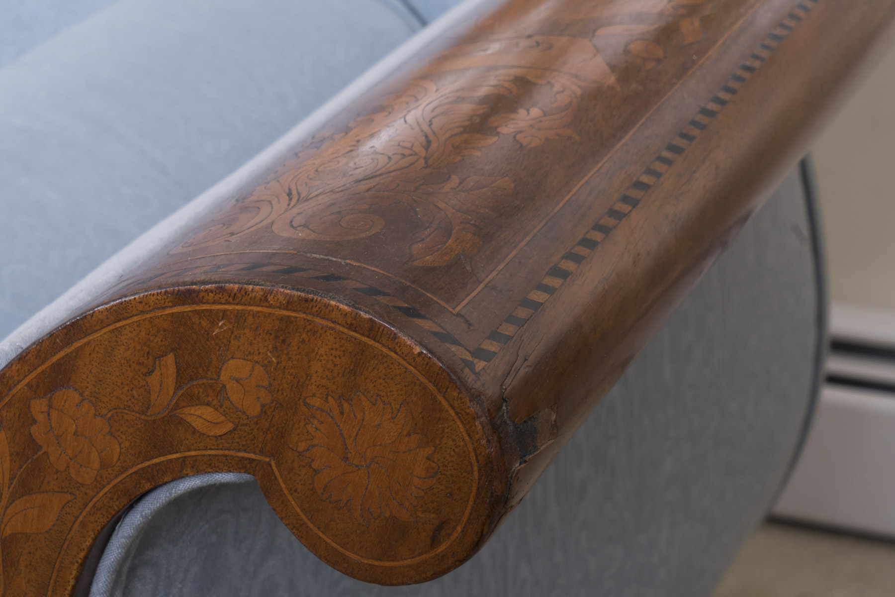 Circa 1830 Dutch Marquetry Walnut Sofa