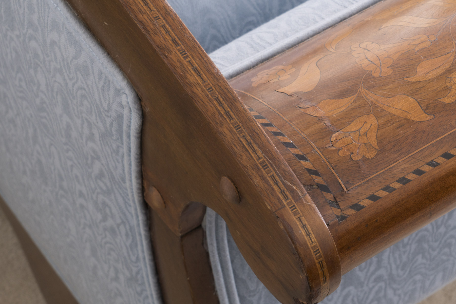 Circa 1830 Dutch Marquetry Walnut Sofa