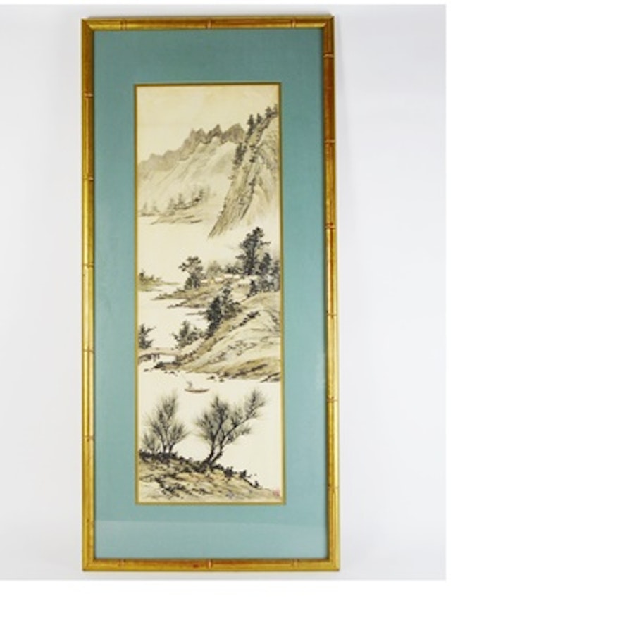 Asian Original Watercolor of Landscape