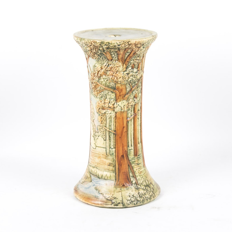 PRIORITY-Vintage Ceramic Weller Inspired Pedestal Jardiniere Stand