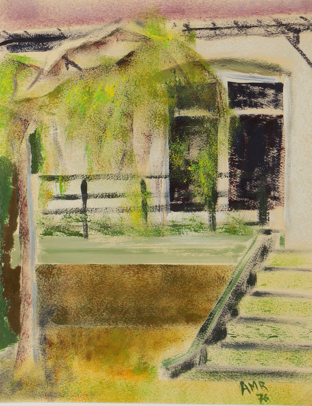 Mixed Media Painting on Paper Abstracted Architecture