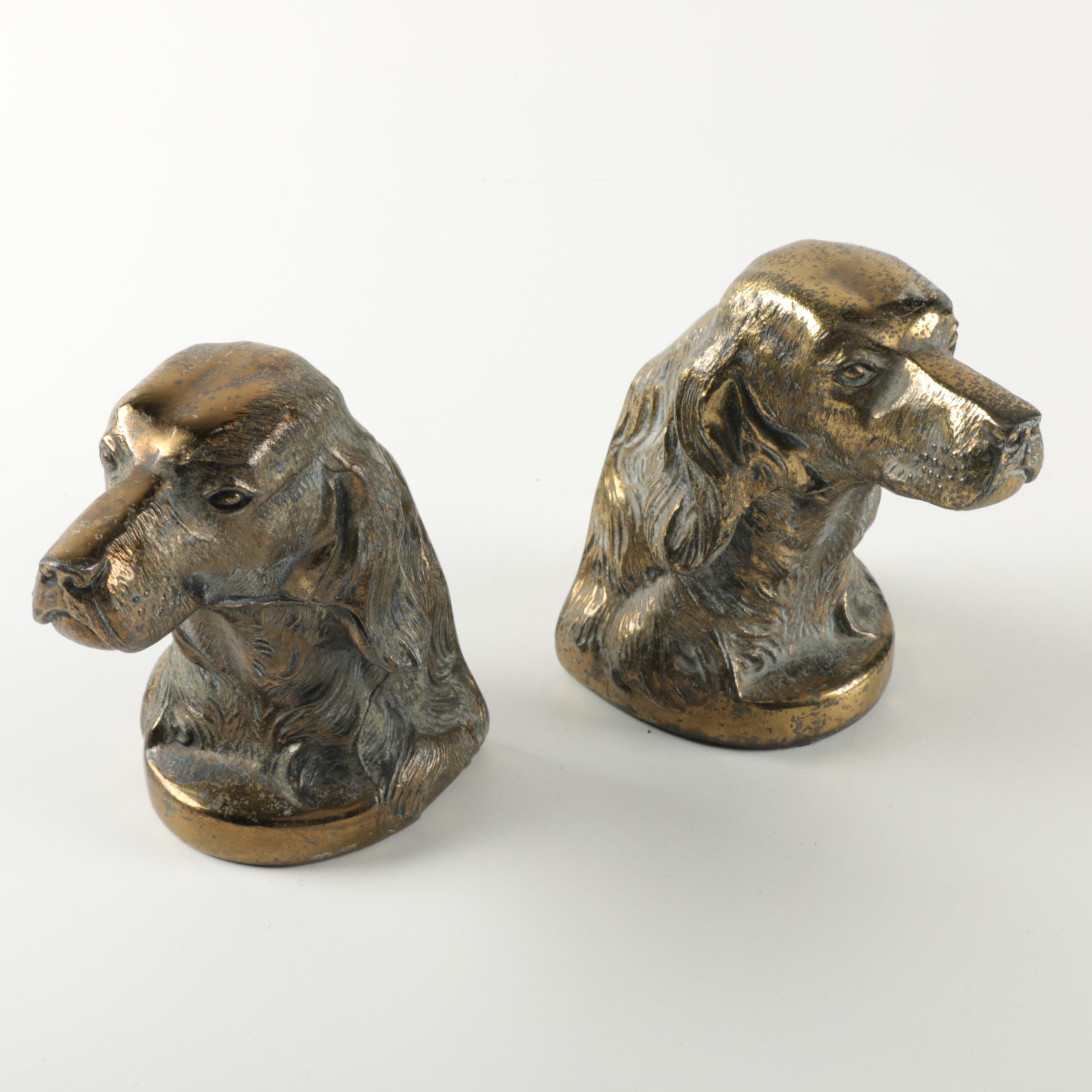 Mid-Century Brass Spaniel Bookends