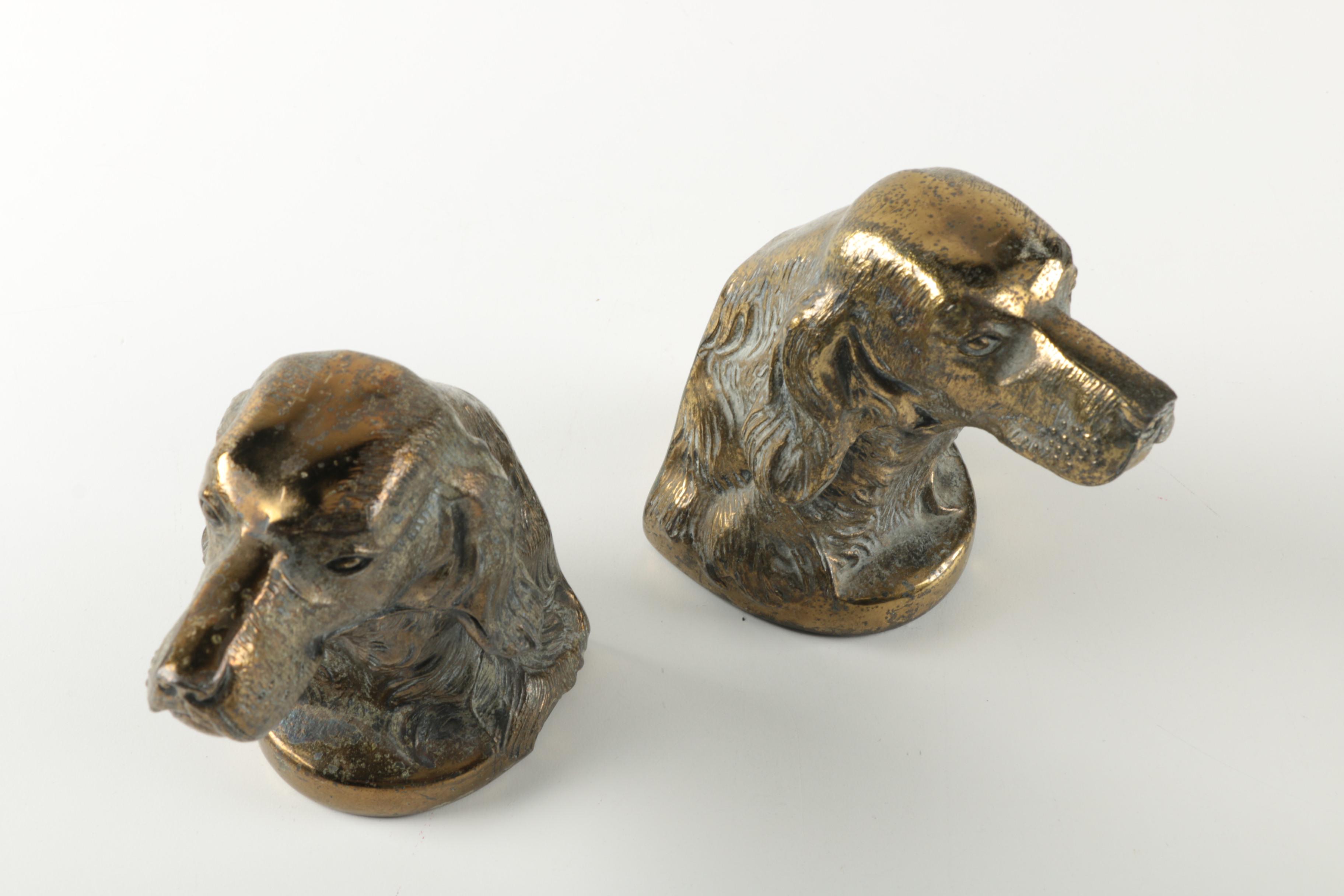 Mid-Century Brass Spaniel Bookends