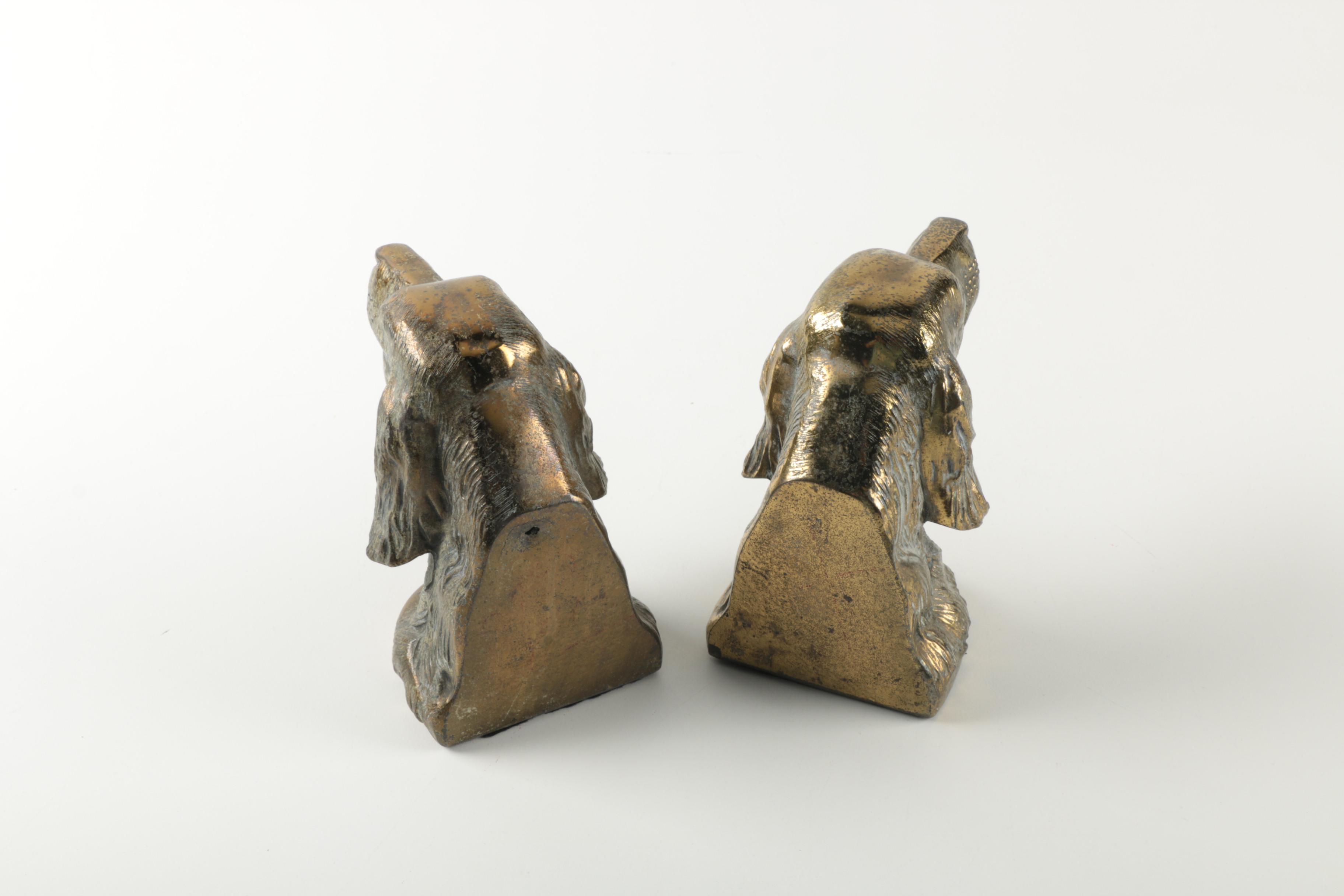 Mid-Century Brass Spaniel Bookends