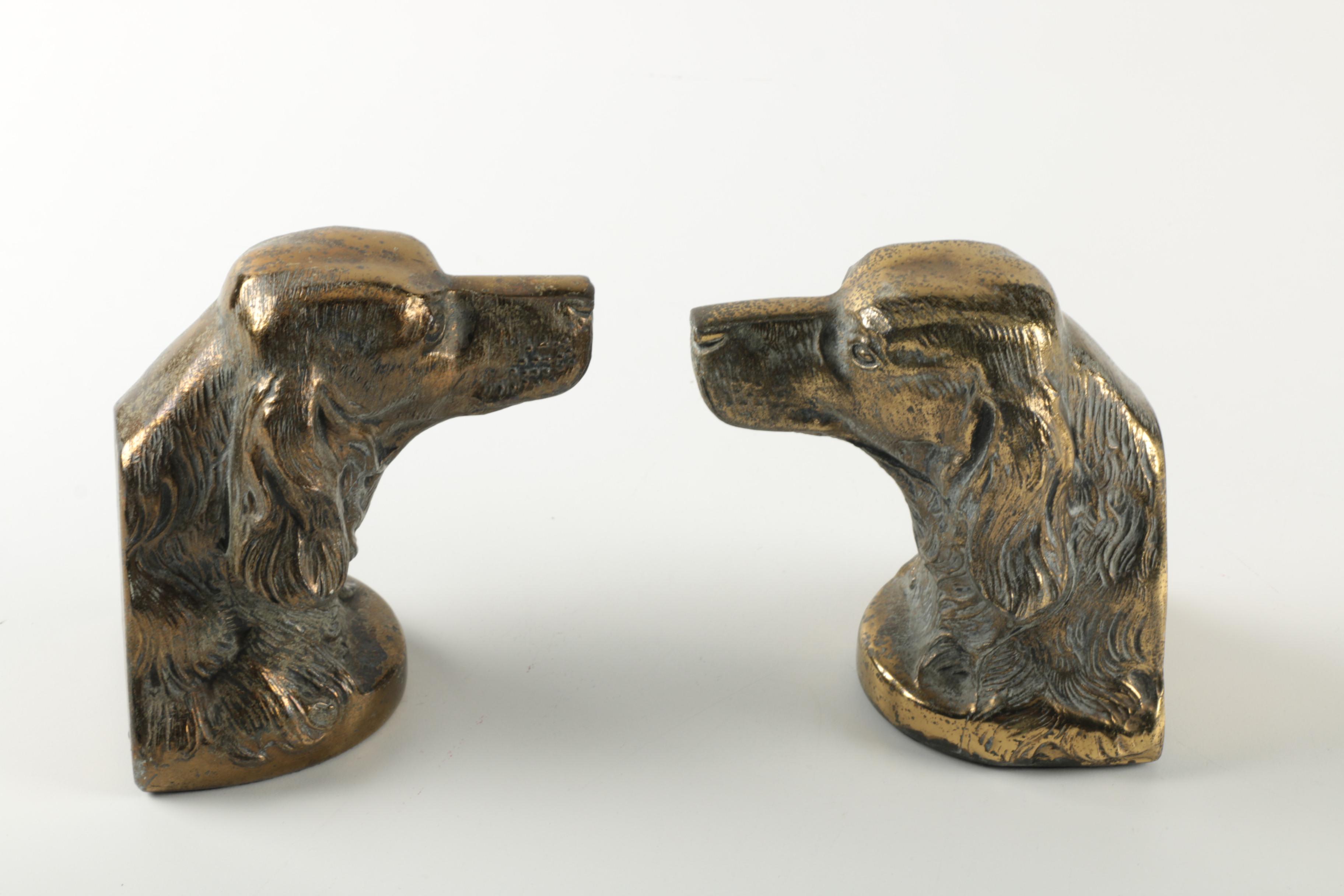 Mid-Century Brass Spaniel Bookends