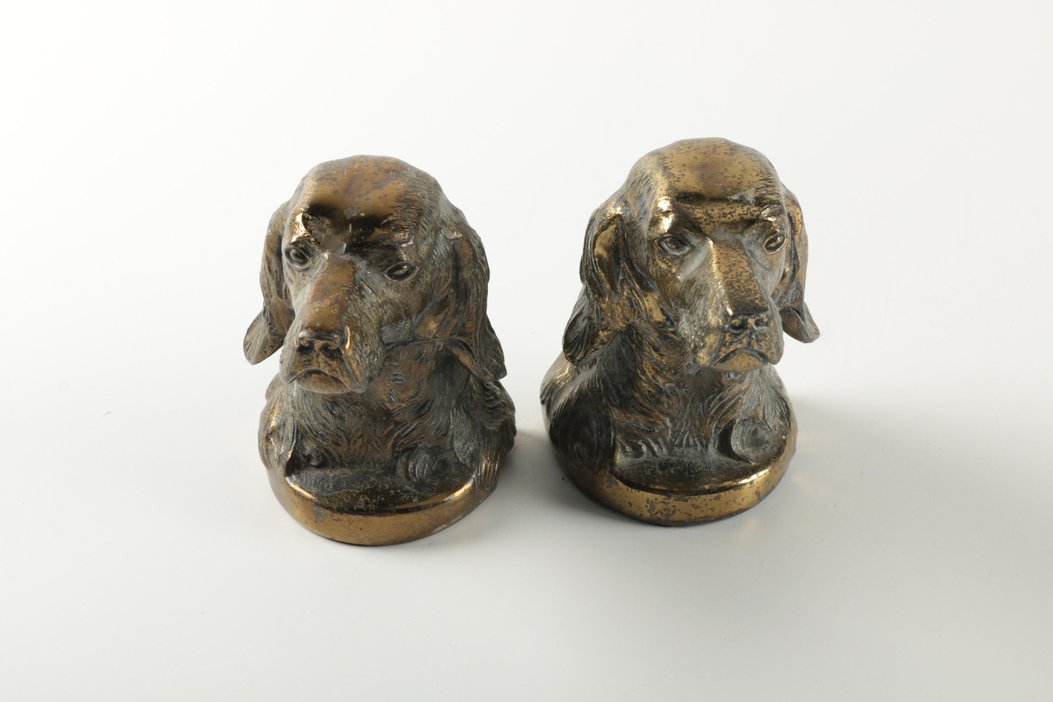 Mid-Century Brass Spaniel Bookends