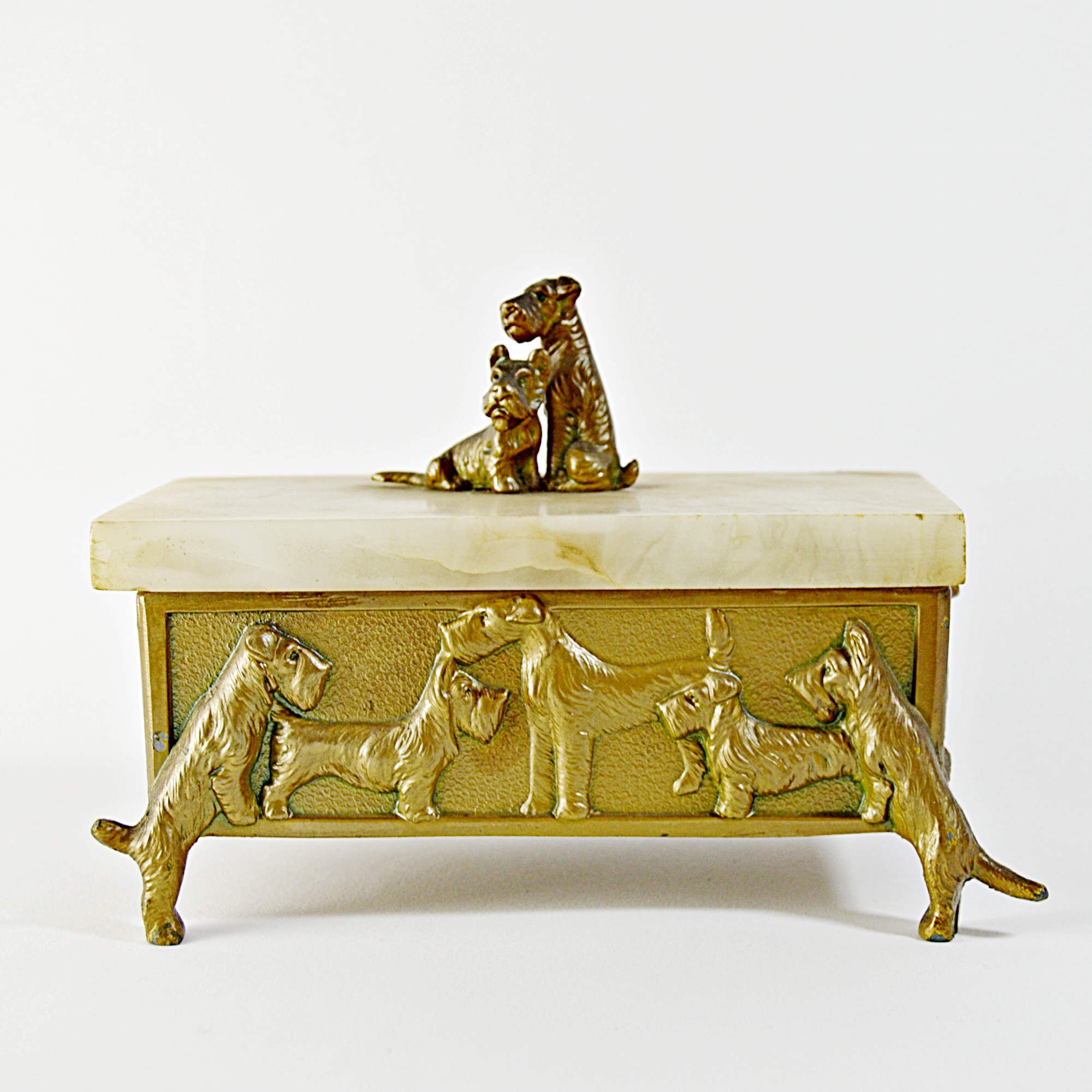 Vintage Onyx and Metal Box with Scottish and Welsh Terriers