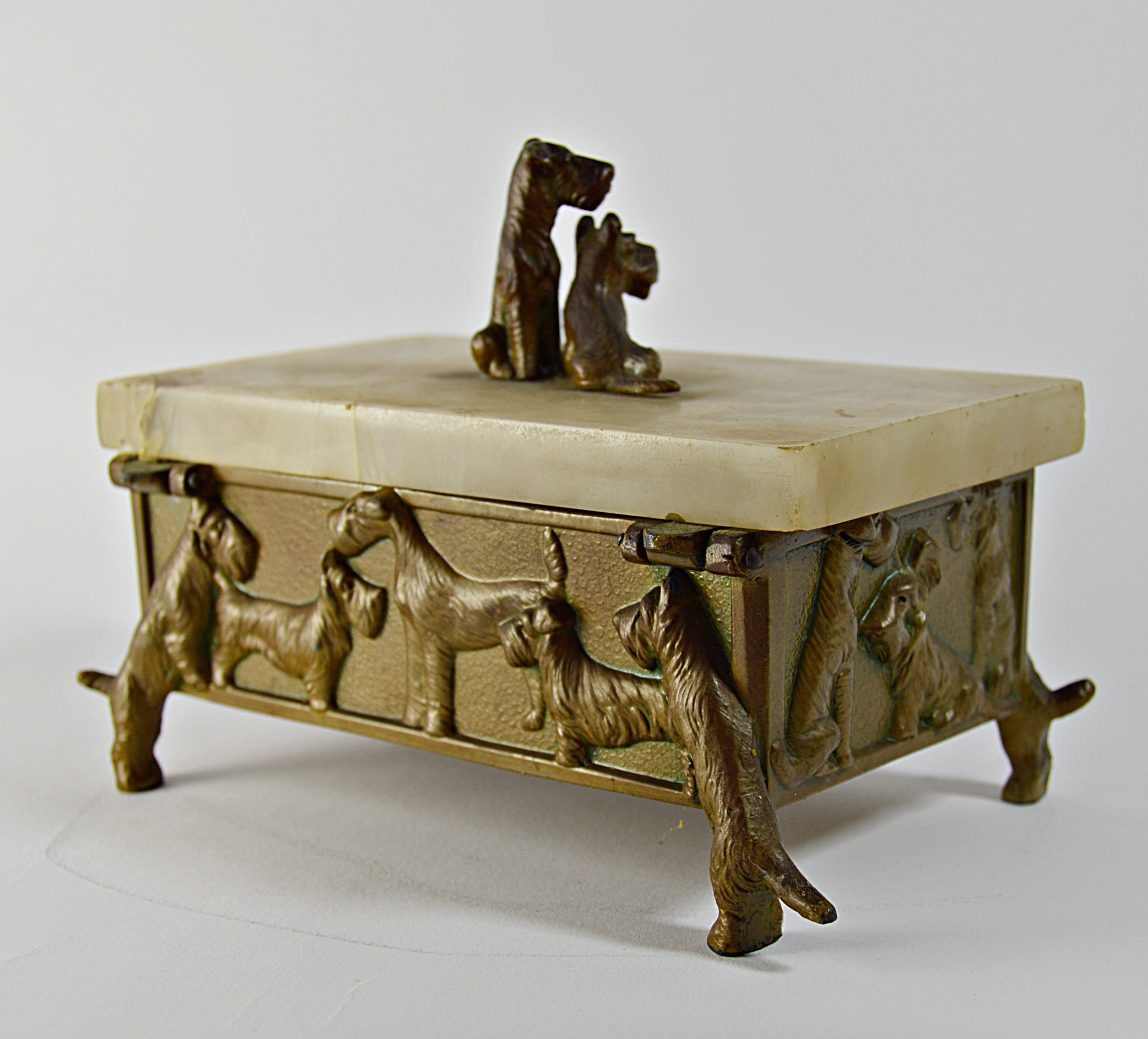 Vintage Onyx and Metal Box with Scottish and Welsh Terriers