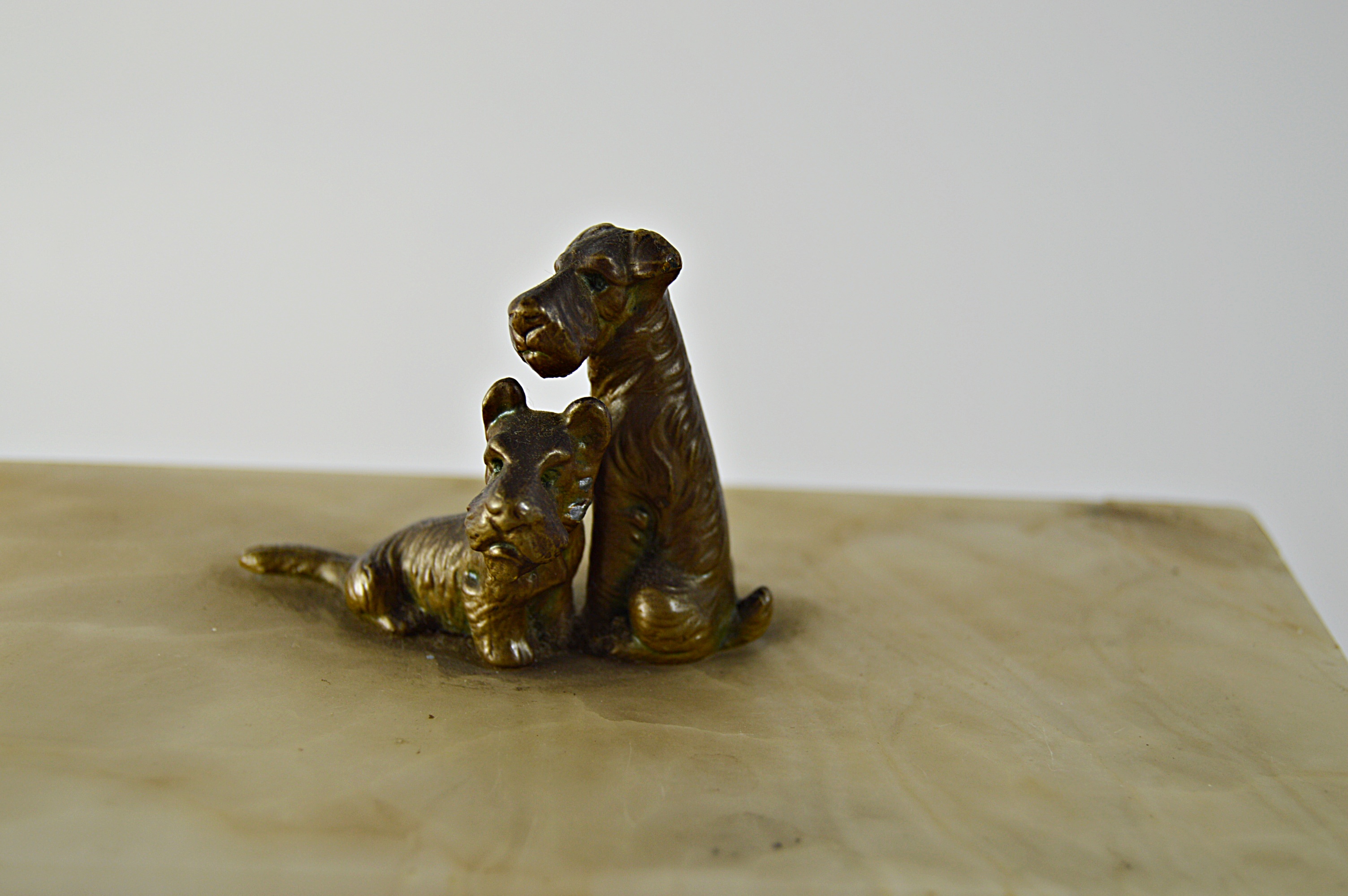 Vintage Onyx and Metal Box with Scottish and Welsh Terriers