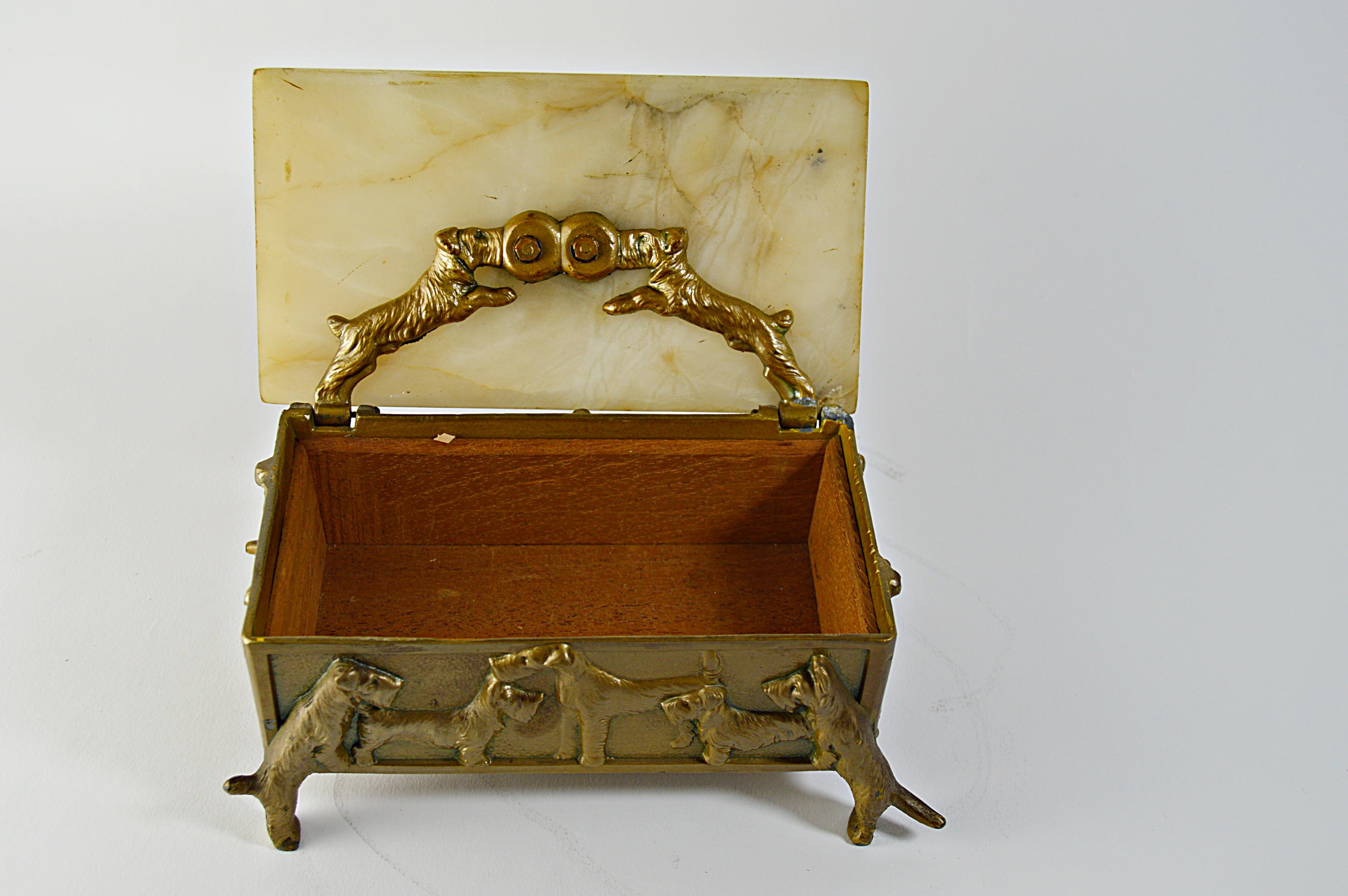 Vintage Onyx and Metal Box with Scottish and Welsh Terriers
