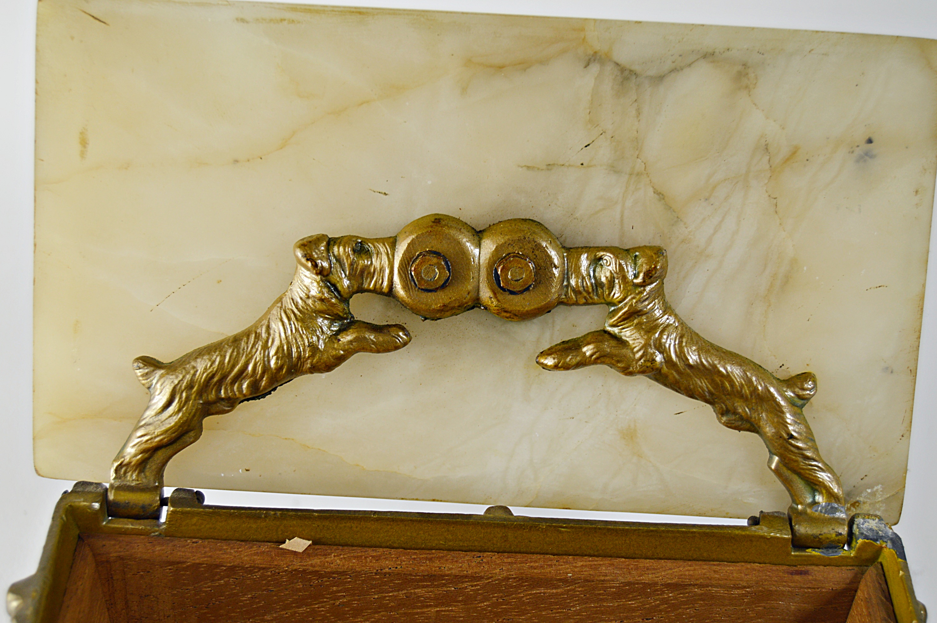 Vintage Onyx and Metal Box with Scottish and Welsh Terriers