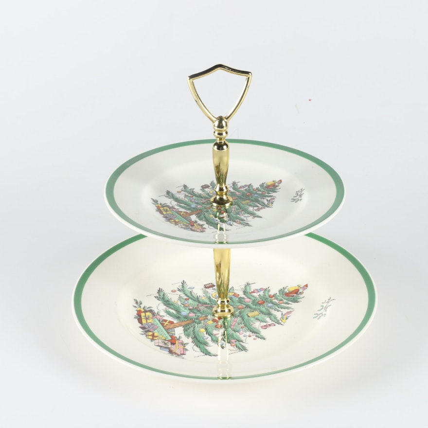 Spode "Christmas Tree" Two-Tiered Serving Tray