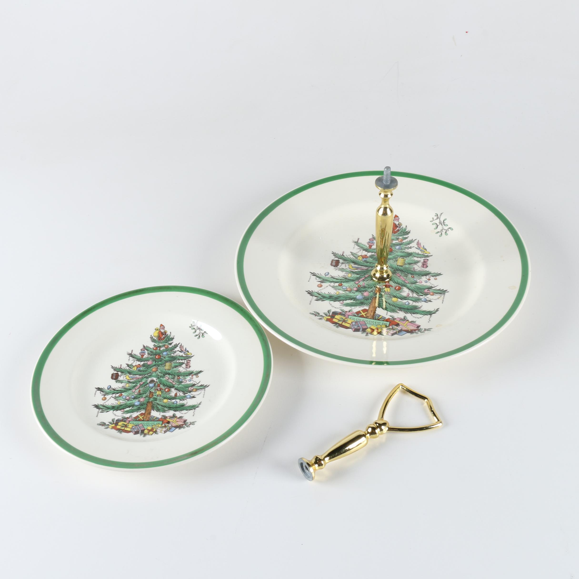 Spode "Christmas Tree" Two-Tiered Serving Tray