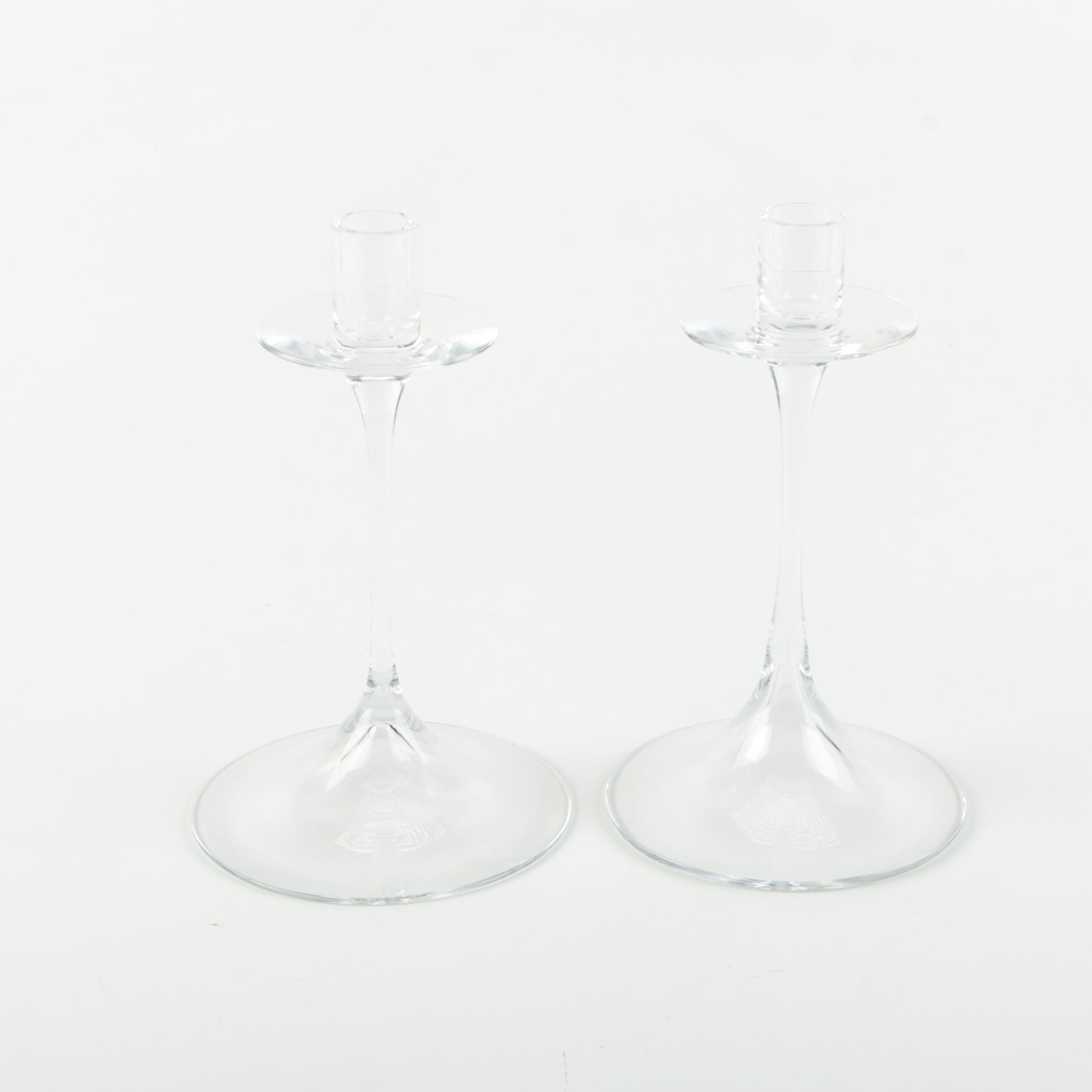 Vintage Clear Glass Tall Stem "Gabriel"  Candleholders by Nils Landberg