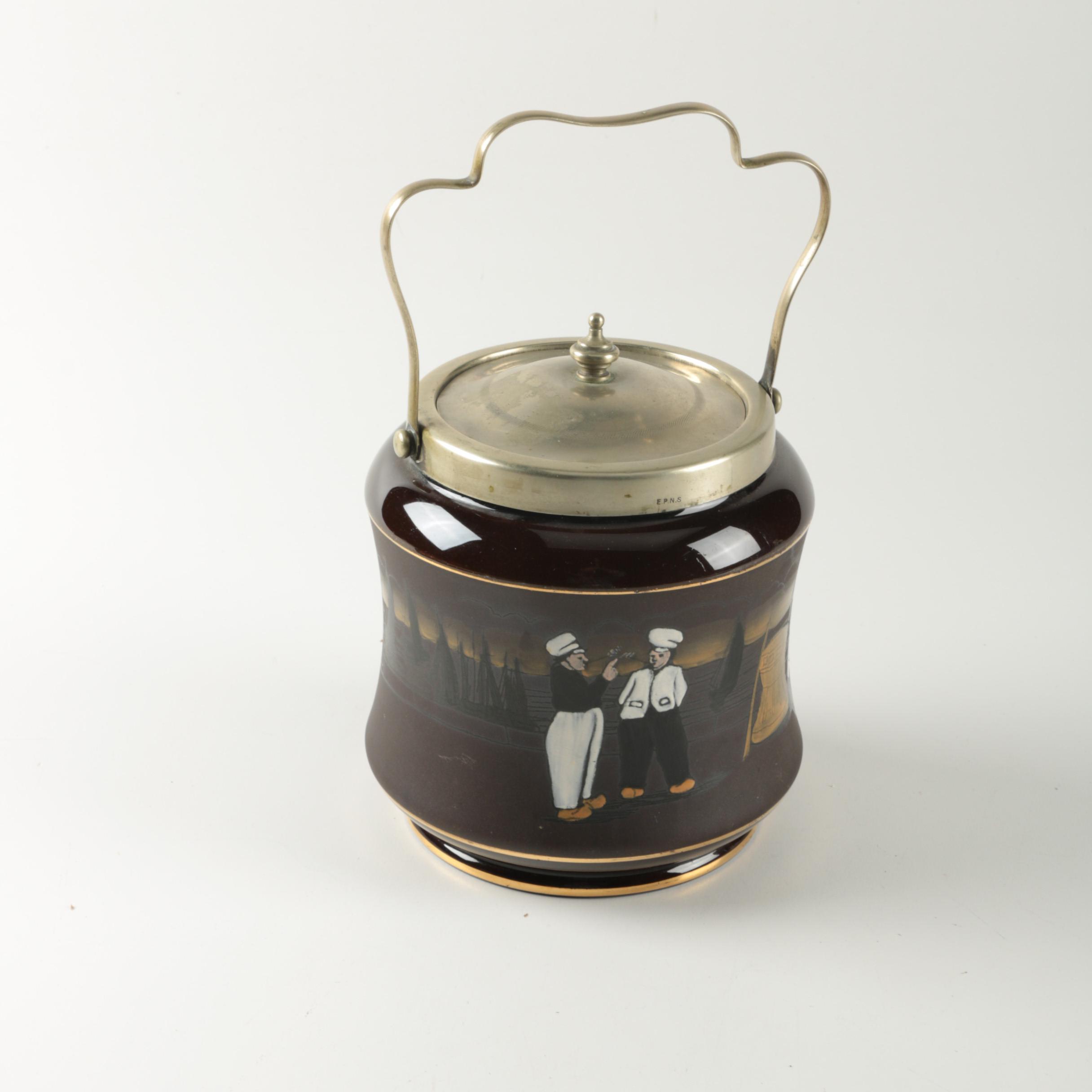 Taylor, Tunnicliffe & Co. Biscuit Barrel with Silver Plate Lid