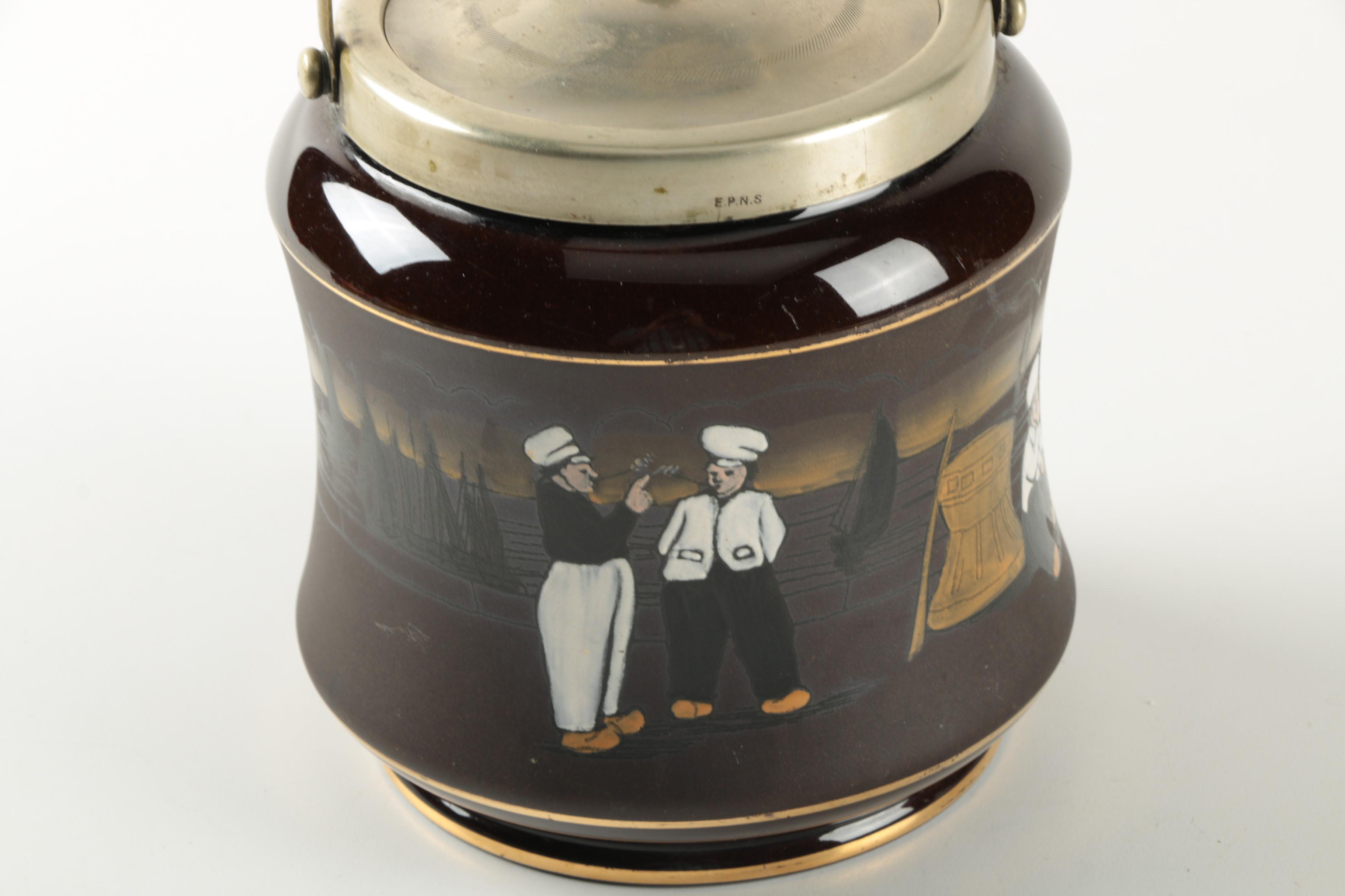 Taylor, Tunnicliffe & Co. Biscuit Barrel with Silver Plate Lid