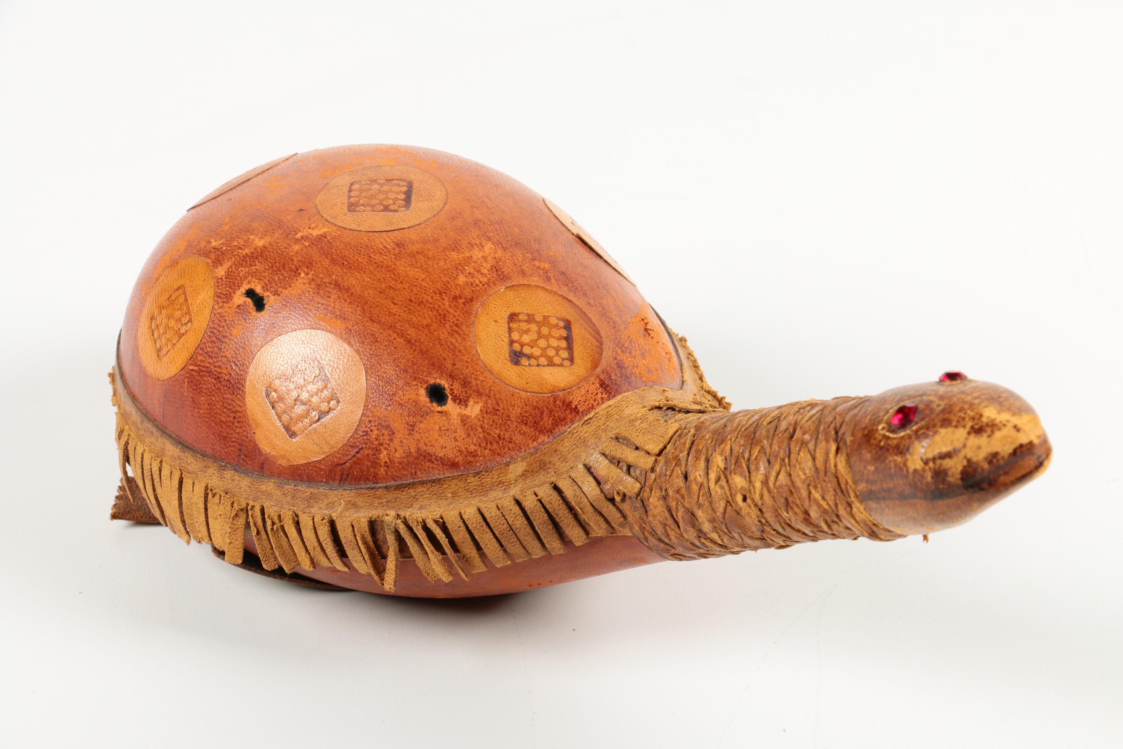 Italian Leather Duck and Turtle Decanters