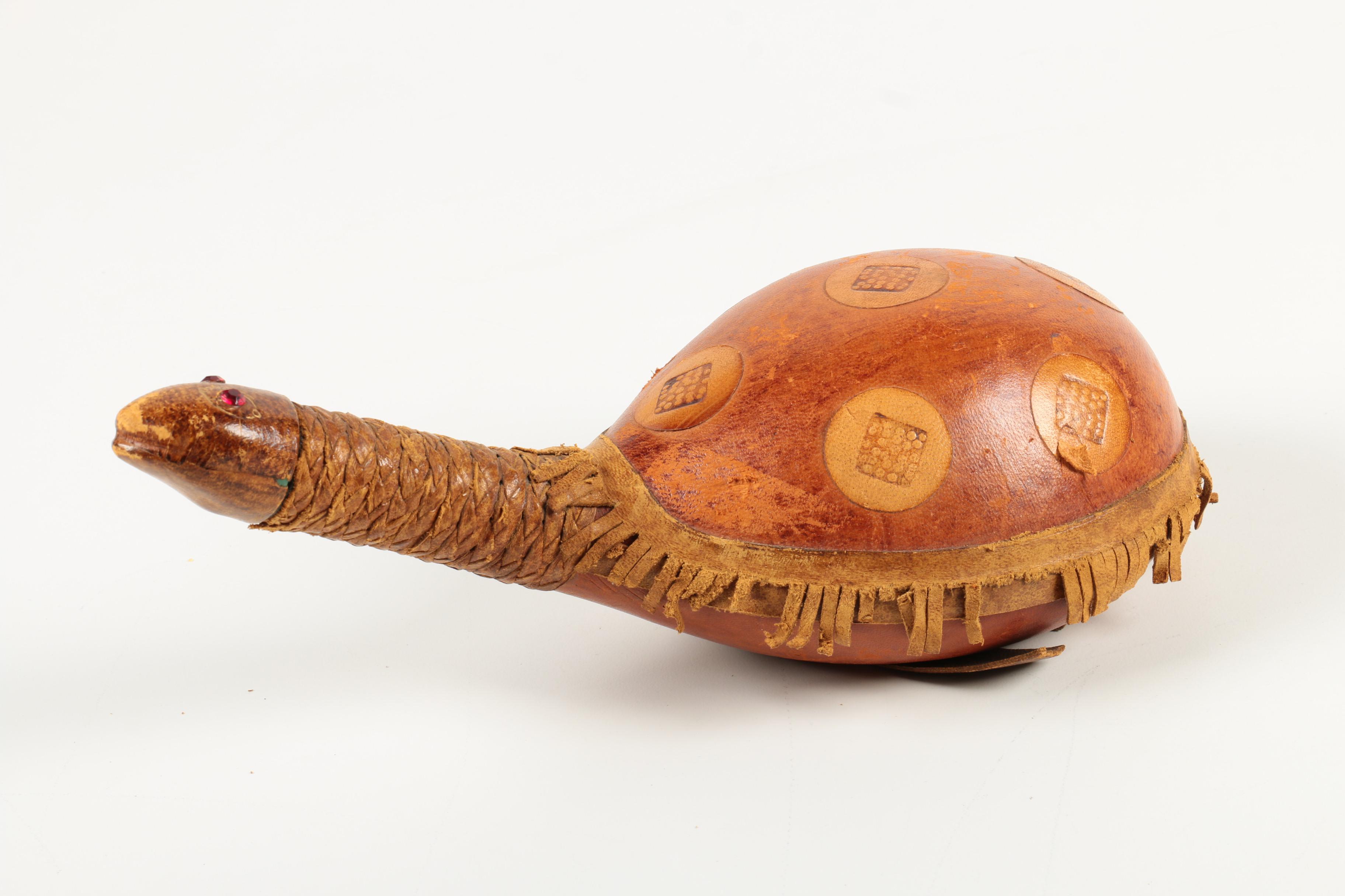 Italian Leather Duck and Turtle Decanters