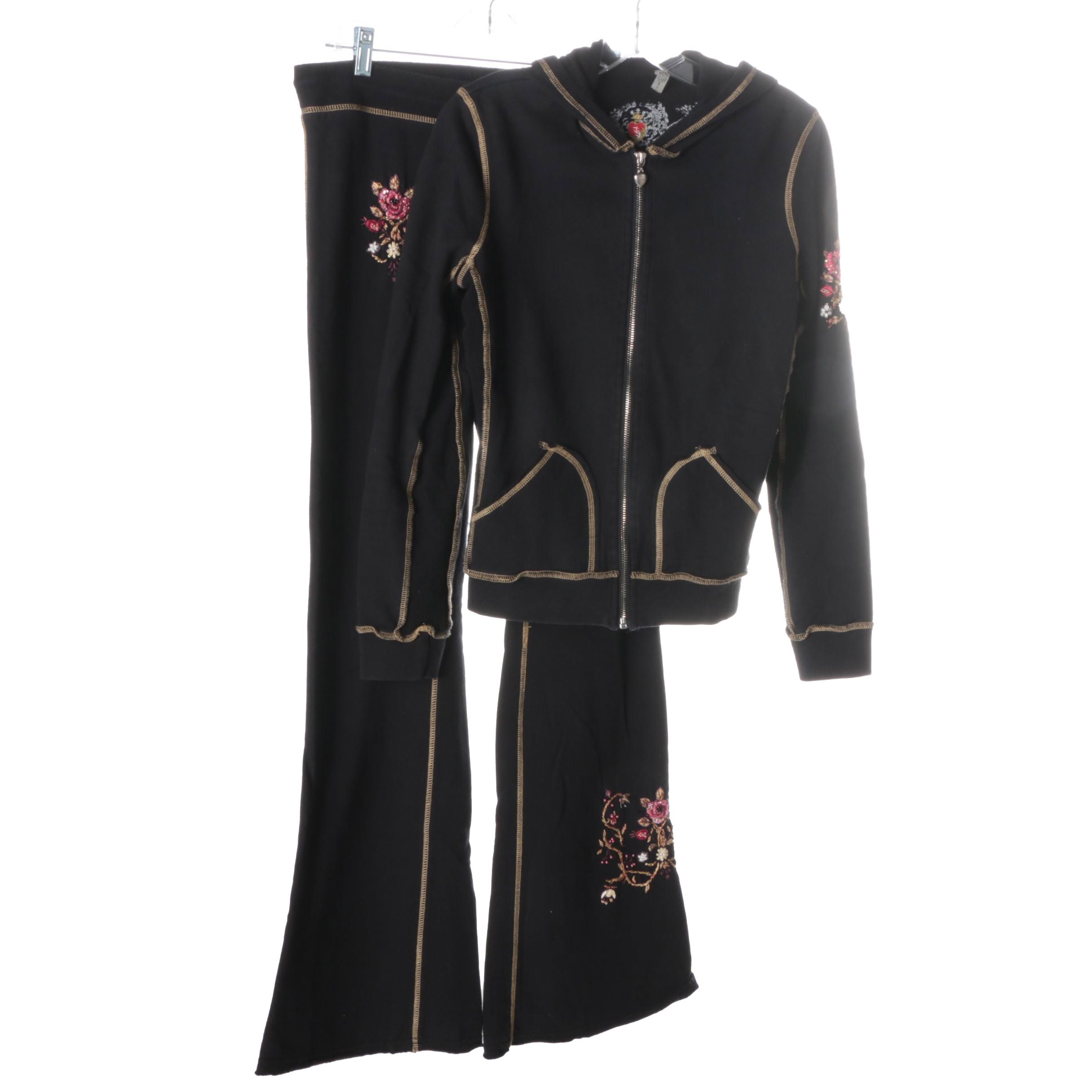 Women's Twisted Heart Black Cotton Sweatsuit