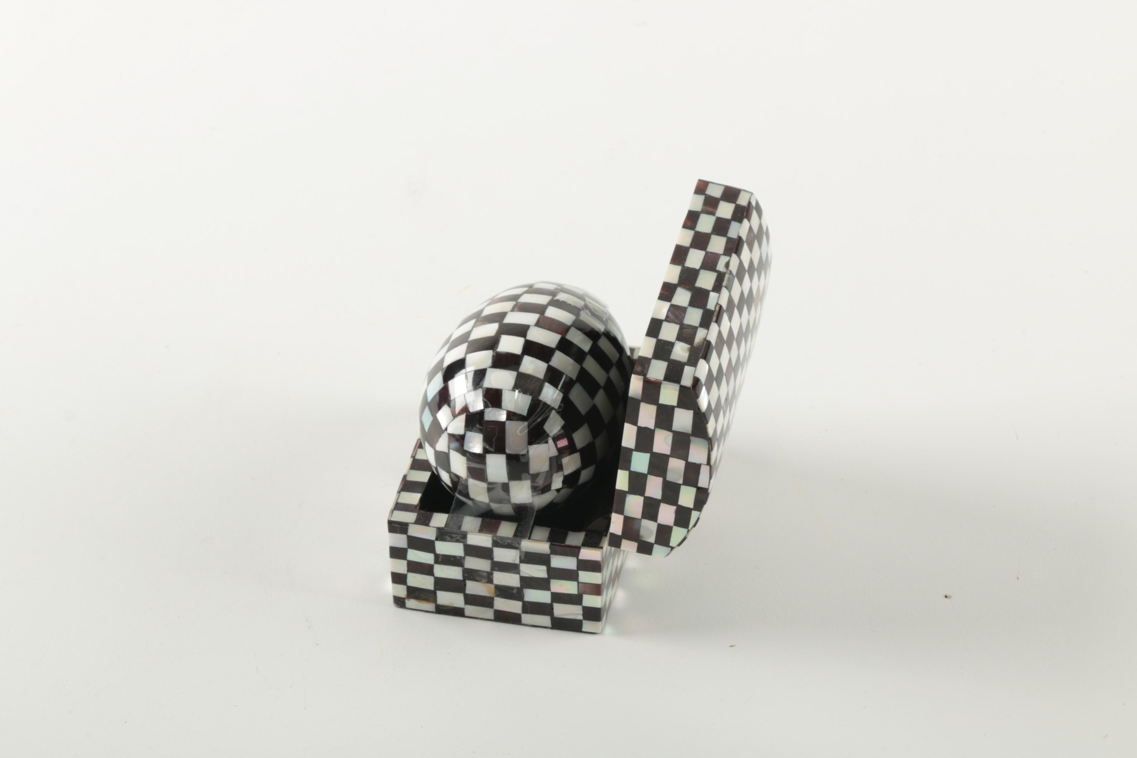 Mother of Pearl and Onyx Decorative Egg