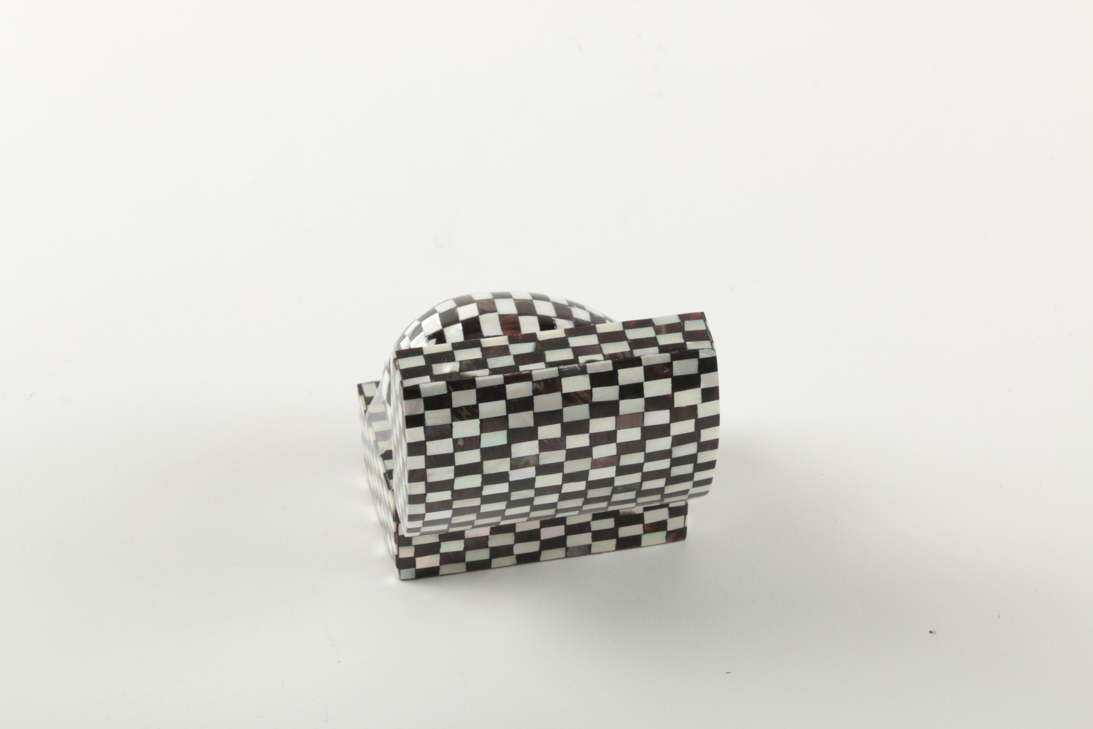 Mother of Pearl and Onyx Decorative Egg