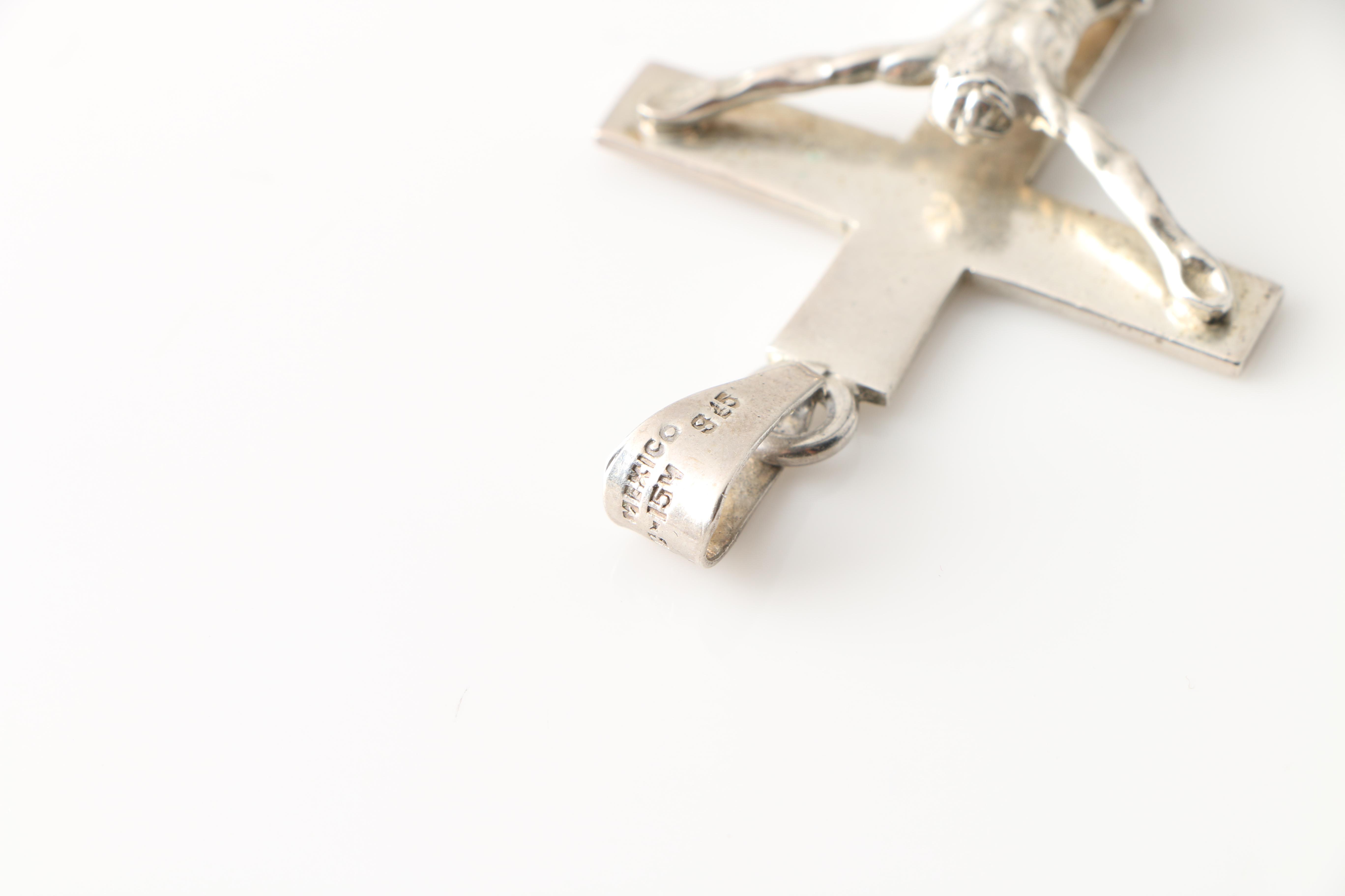 Sterling Silver Cross Earrings and Pendants Including a Crucifix Pendant