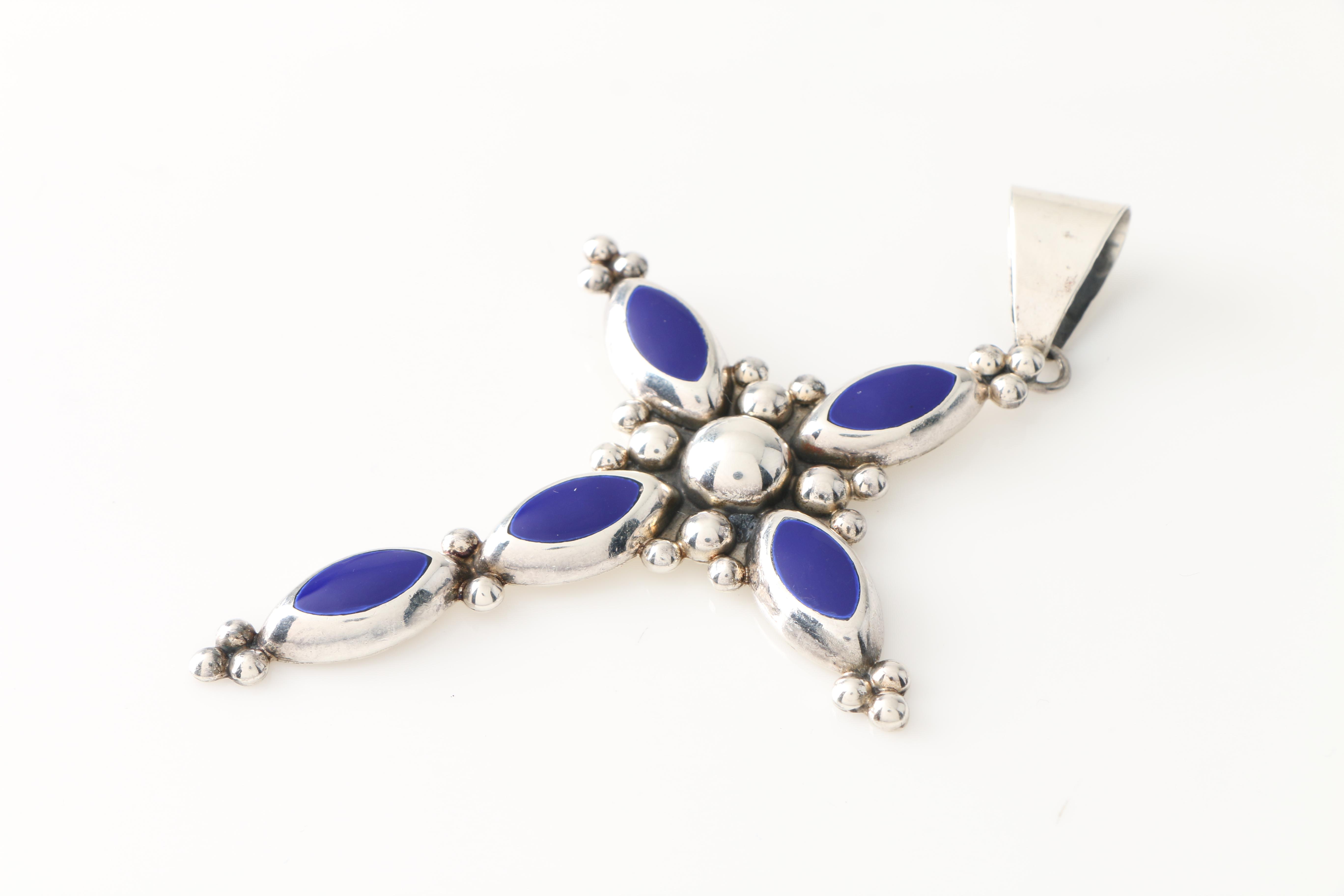 Grouping of Sterling Silver Pendants Including Crosses