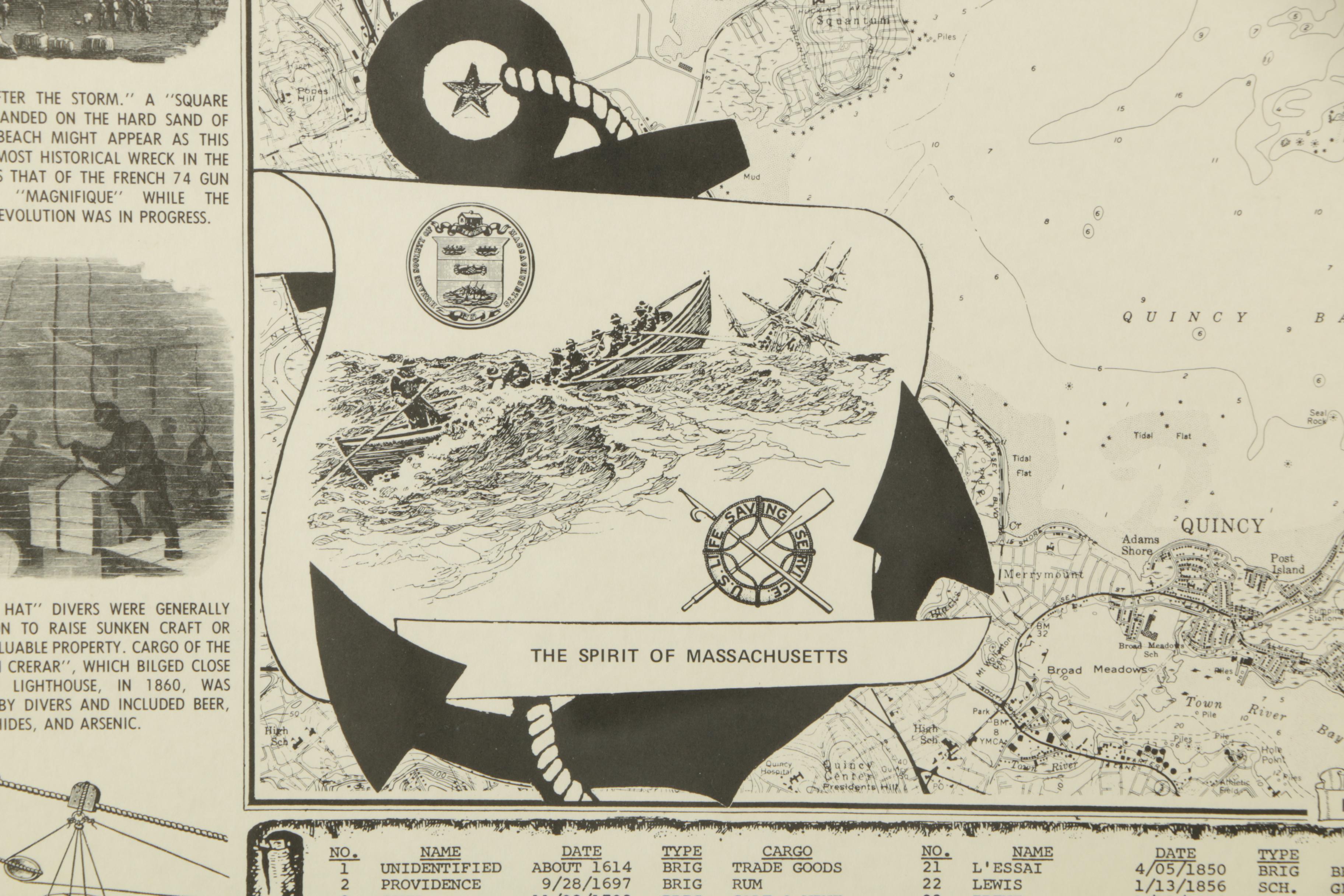 Lithographic Poster "Shipwrecks of Boston Harbor"