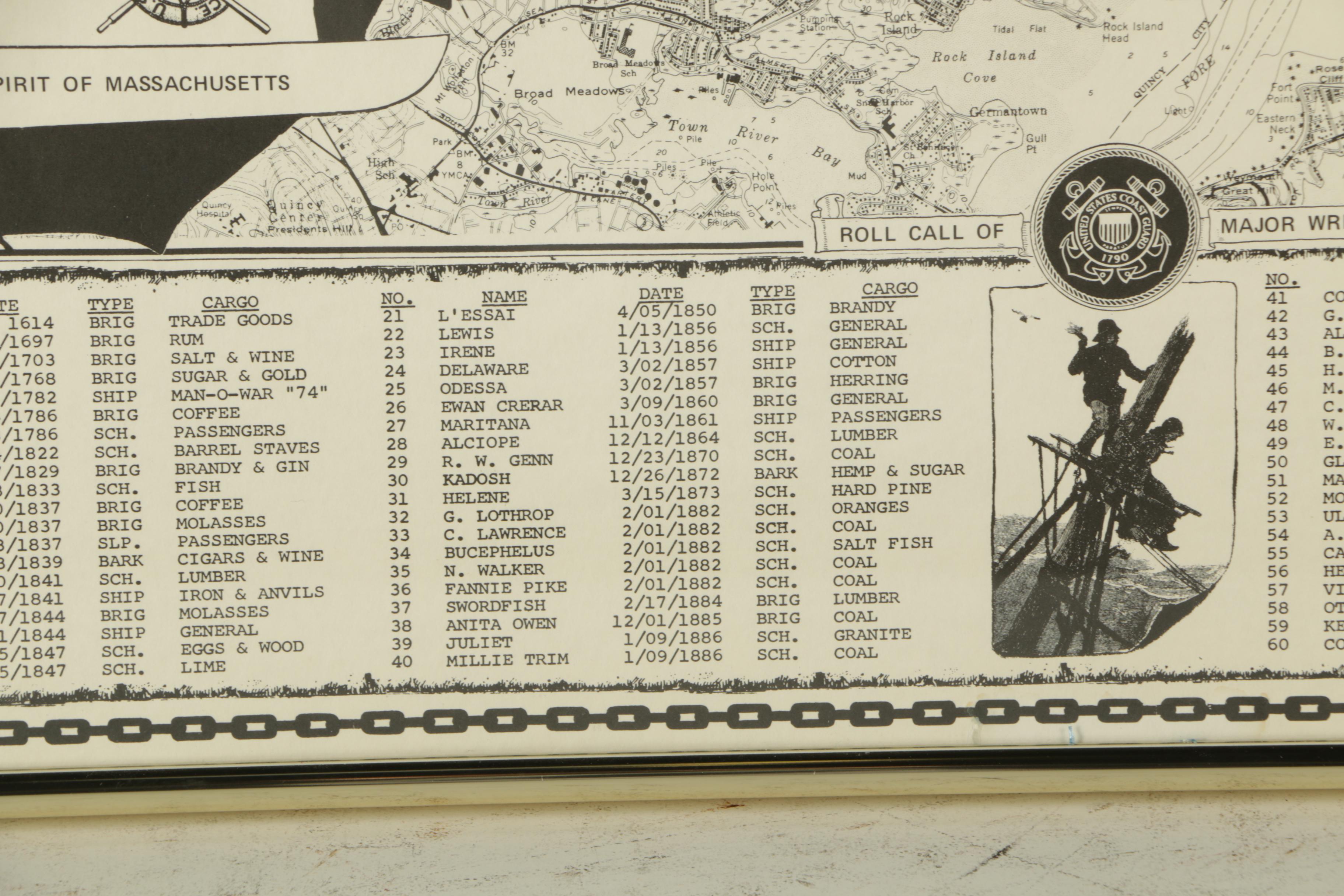 Lithographic Poster "Shipwrecks of Boston Harbor"