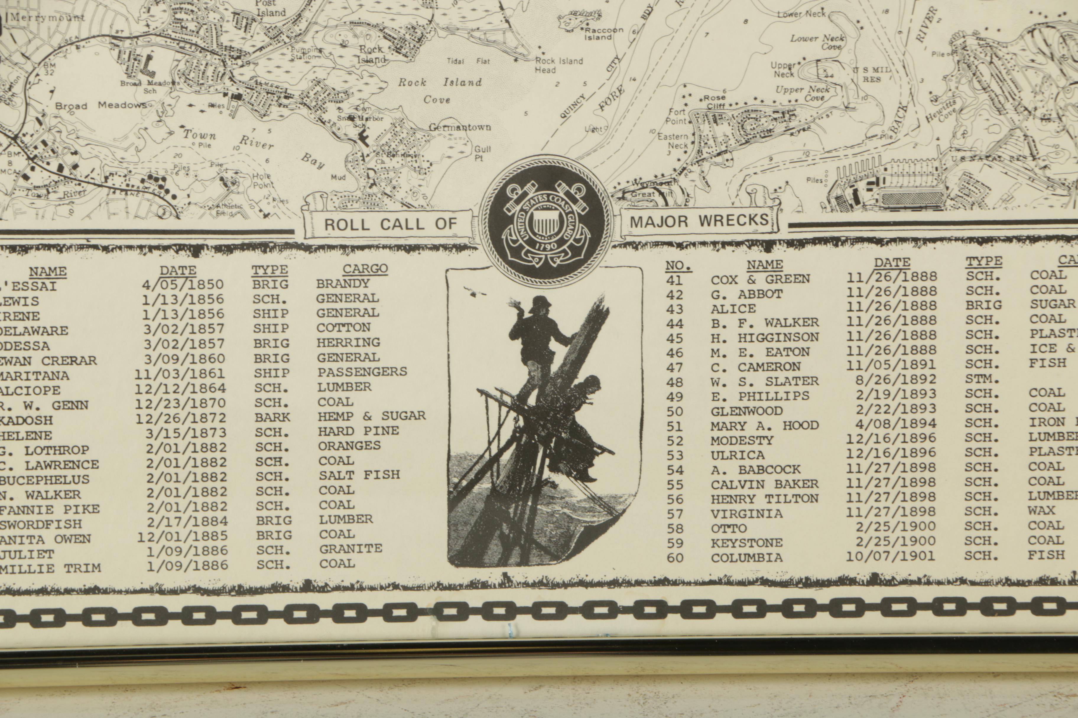 Lithographic Poster "Shipwrecks of Boston Harbor"