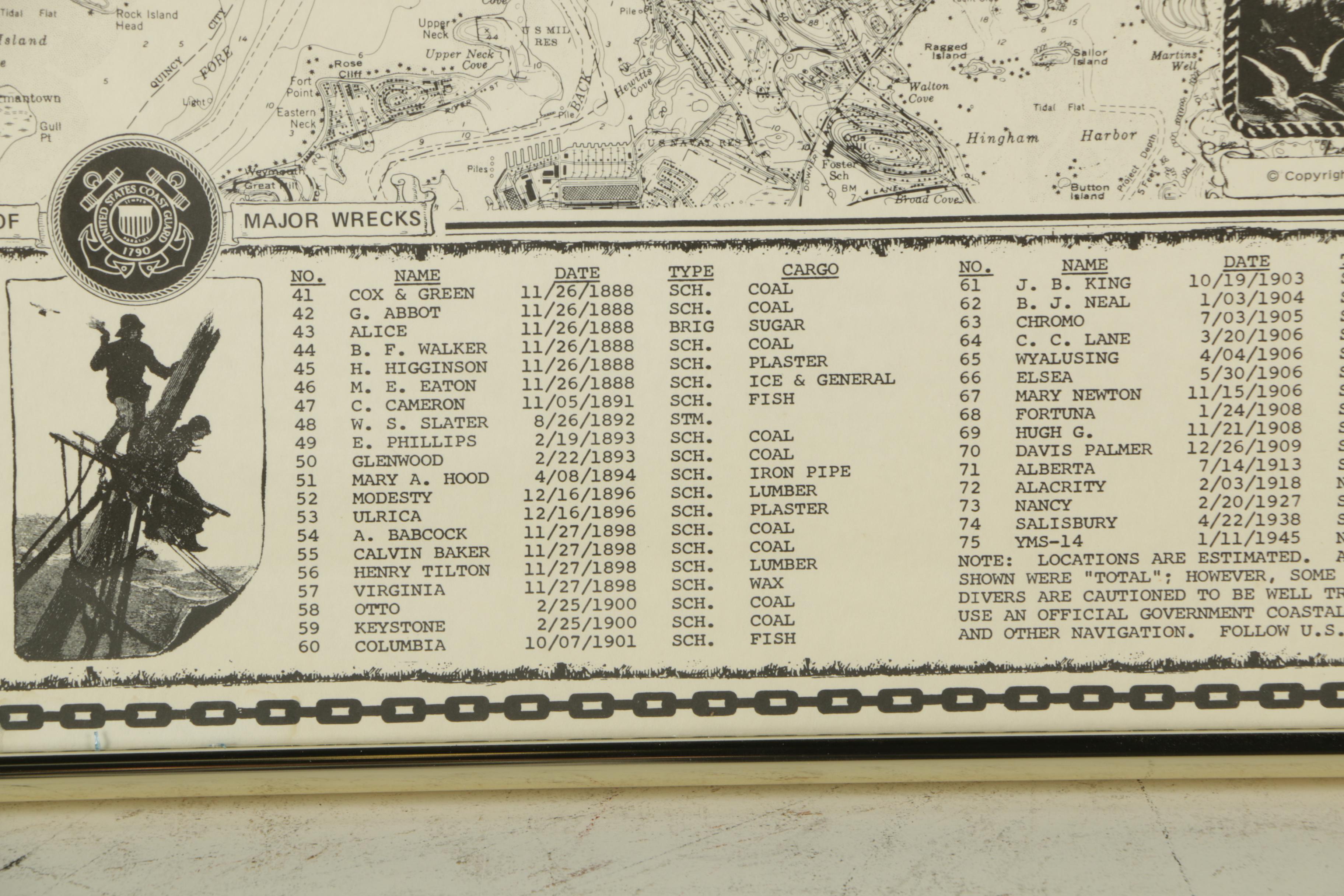 Lithographic Poster "Shipwrecks of Boston Harbor"