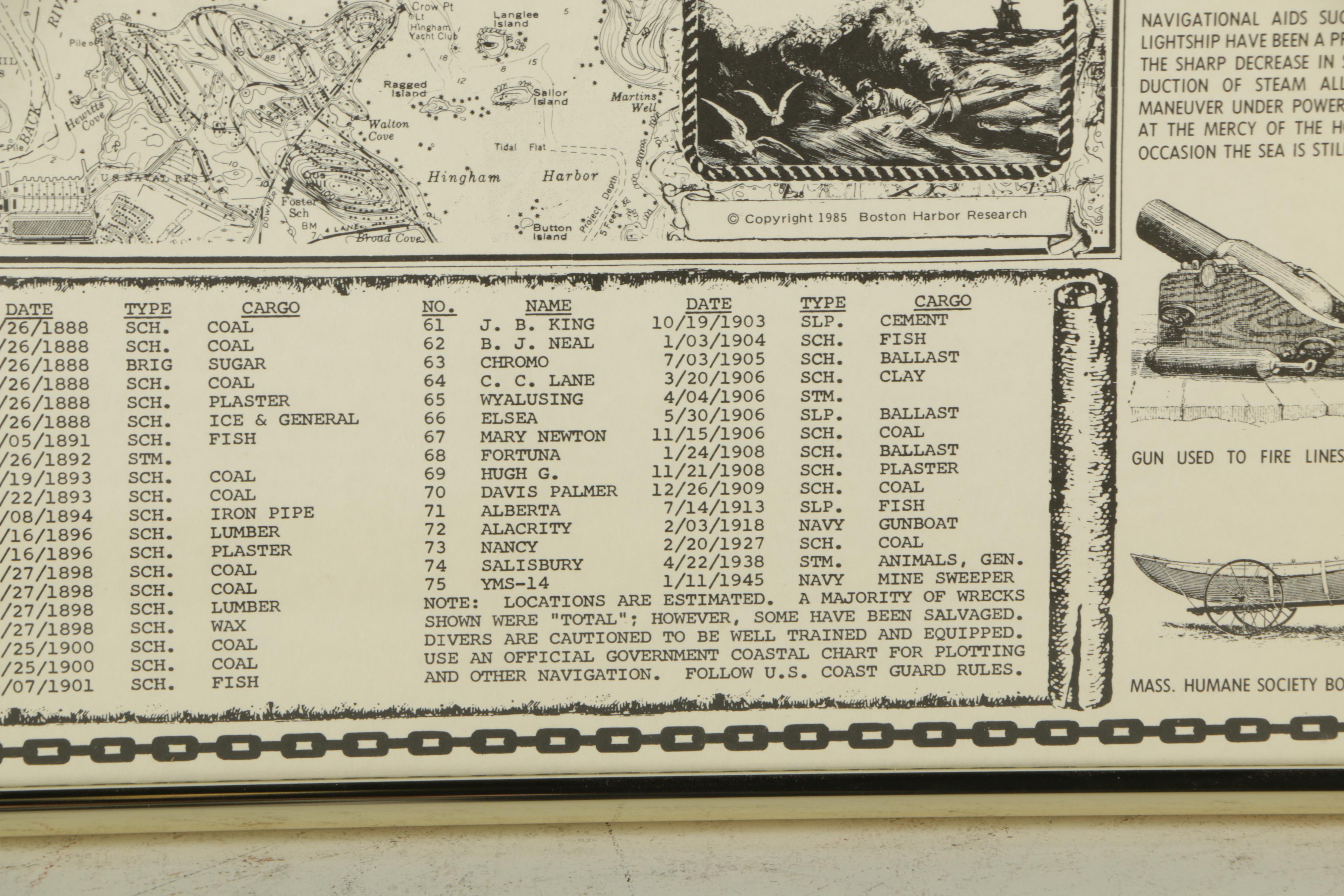 Lithographic Poster "Shipwrecks of Boston Harbor"