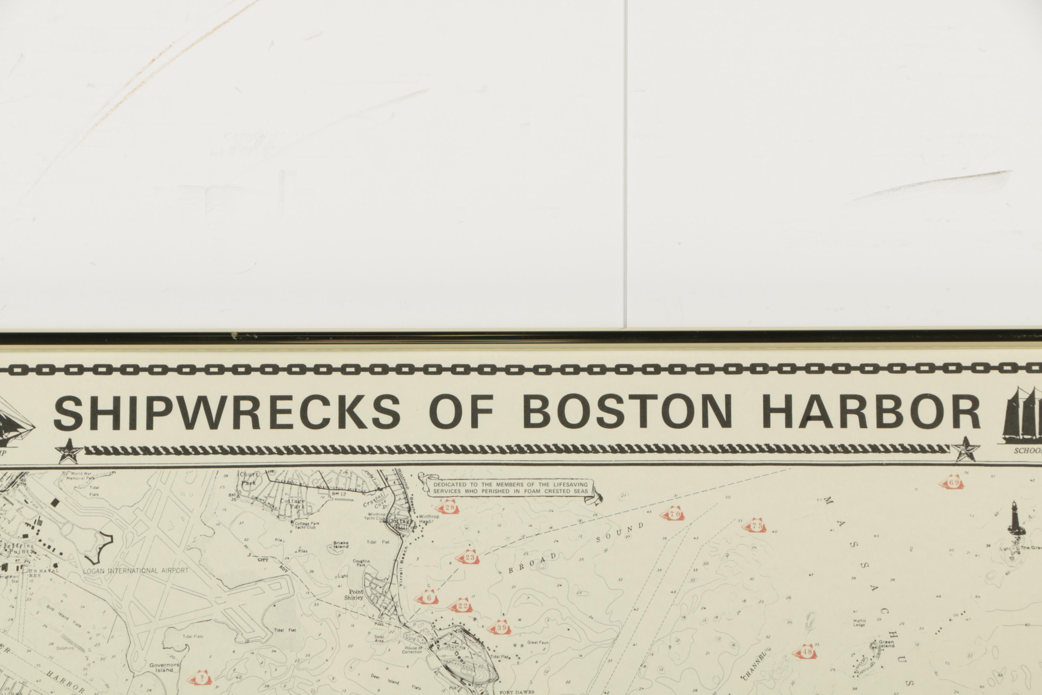 Lithographic Poster "Shipwrecks of Boston Harbor"