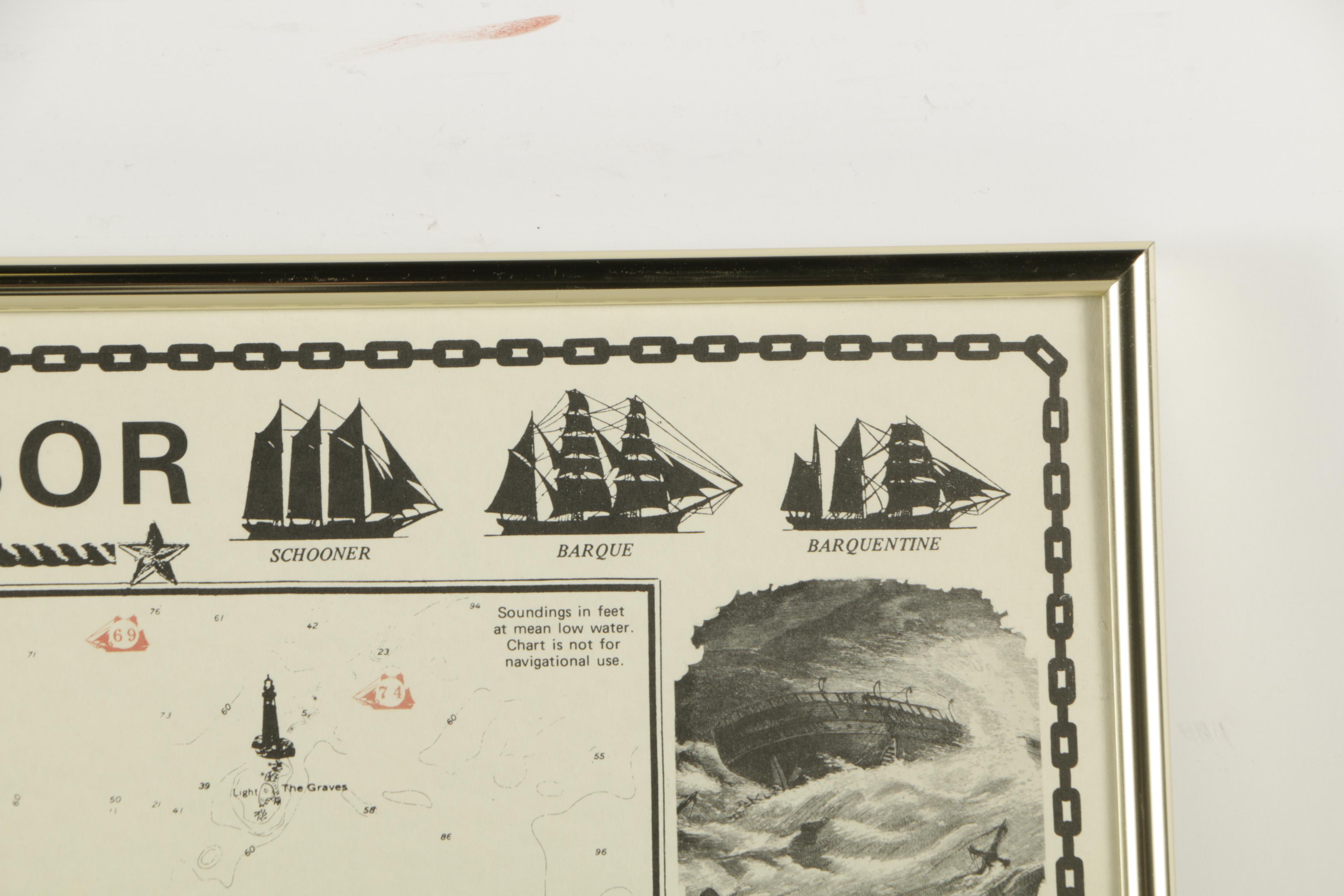 Lithographic Poster "Shipwrecks of Boston Harbor"