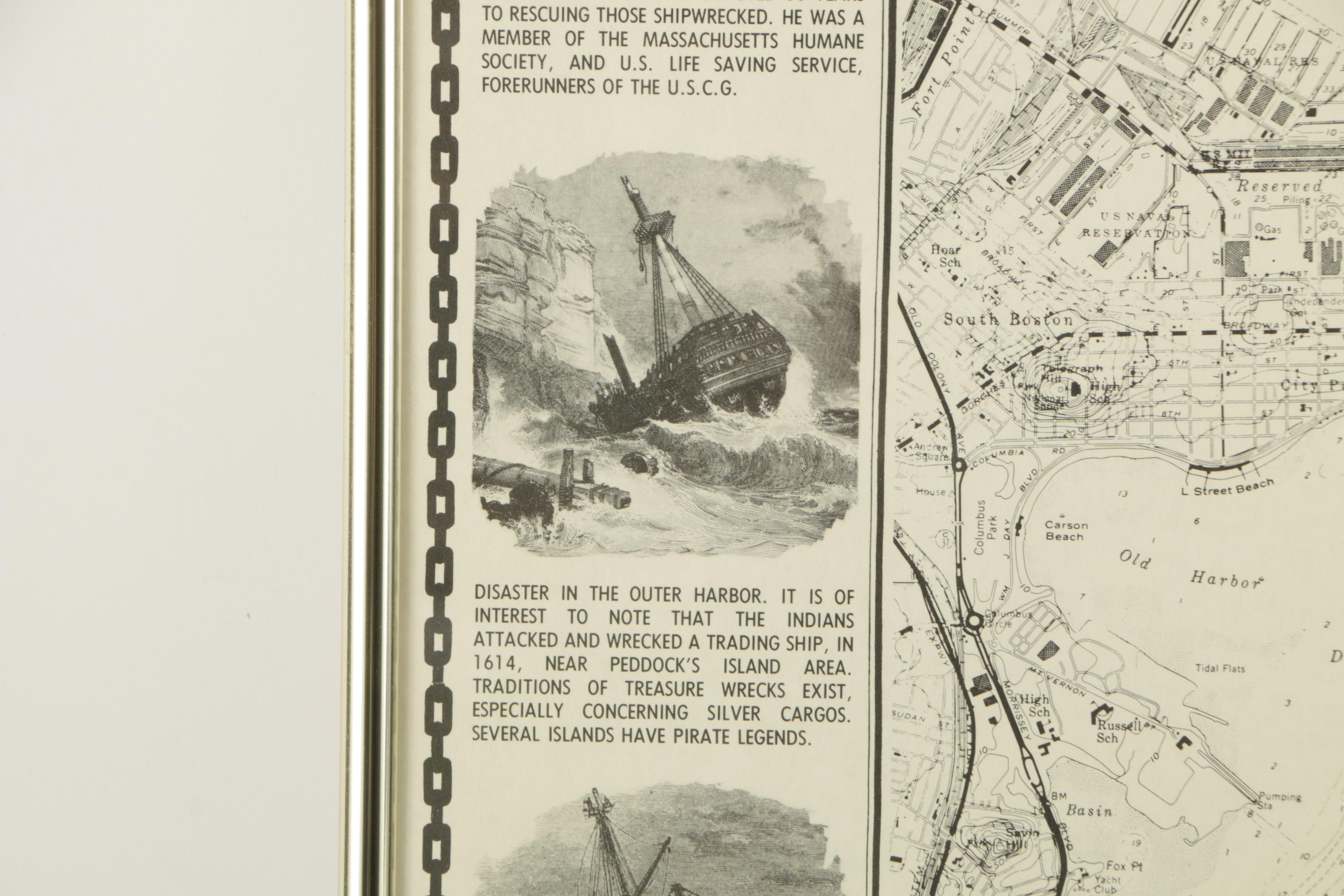 Lithographic Poster "Shipwrecks of Boston Harbor"