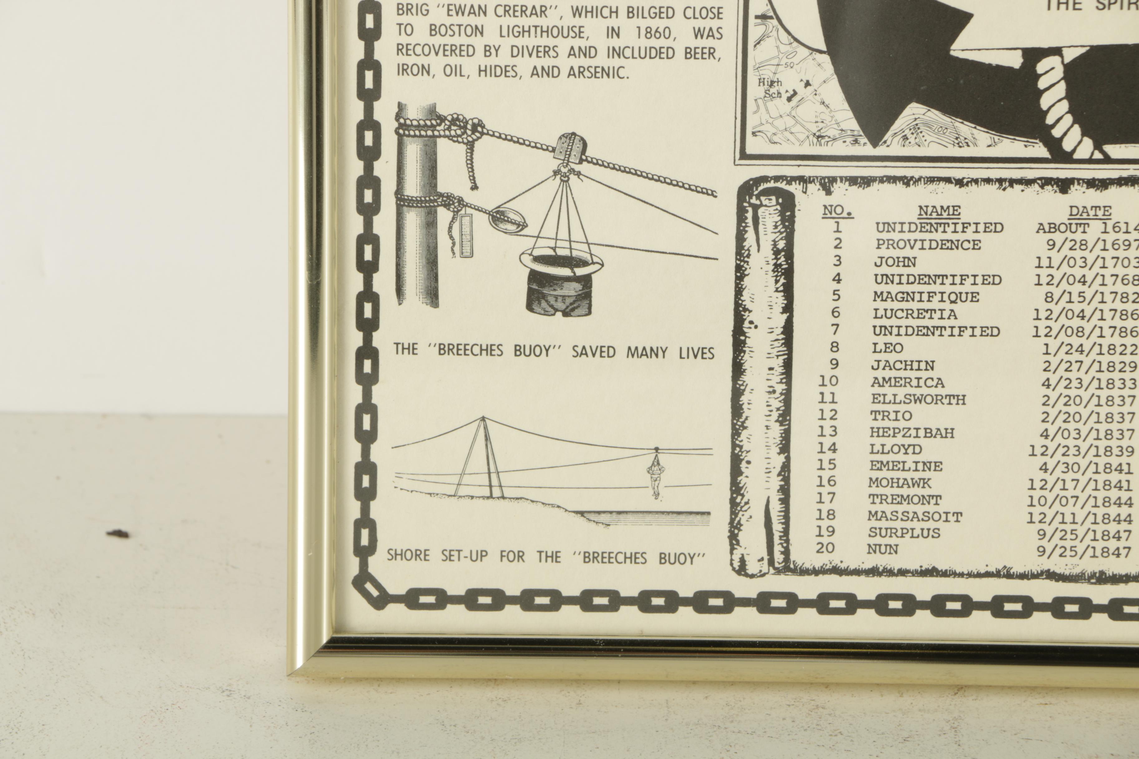 Lithographic Poster "Shipwrecks of Boston Harbor"