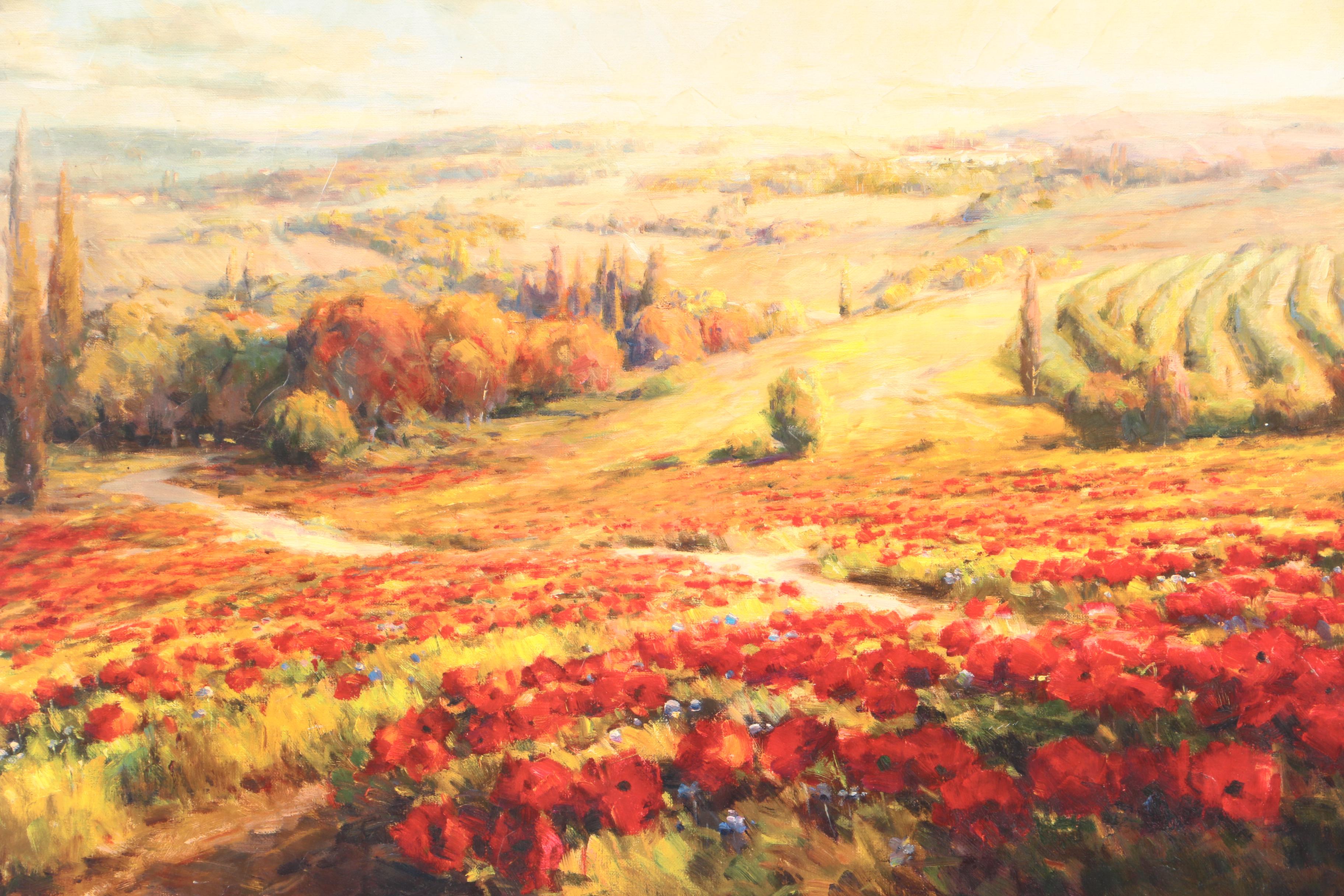 Reproduction Print on Masonite Roberto Lombardi "Red Poppy Panorama"