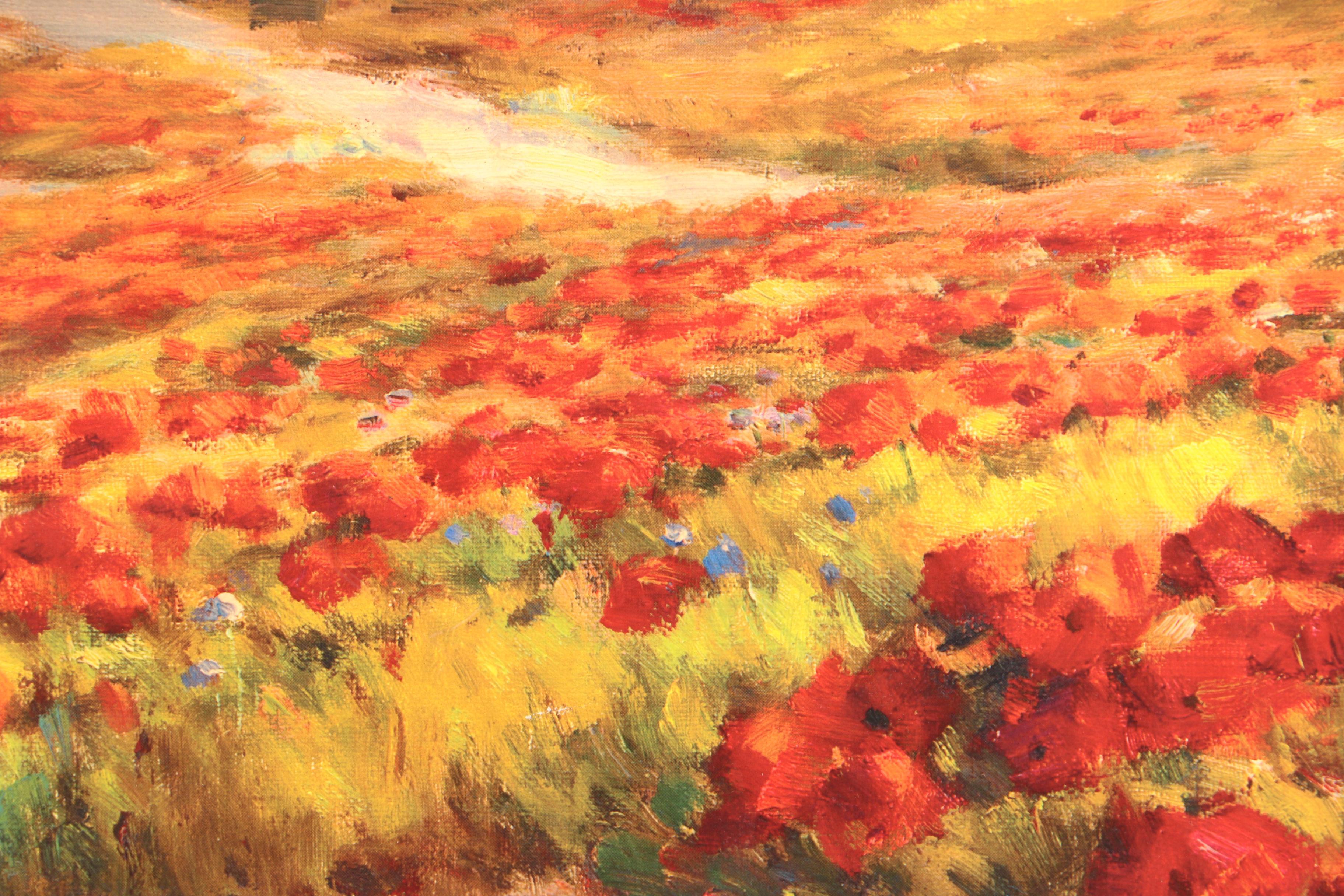 Reproduction Print on Masonite Roberto Lombardi "Red Poppy Panorama"