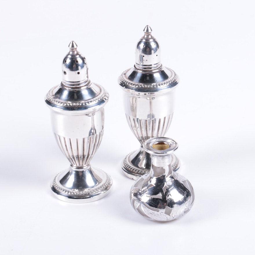 Weighted Sterling Shakers with Sterling Encased Glass Vase