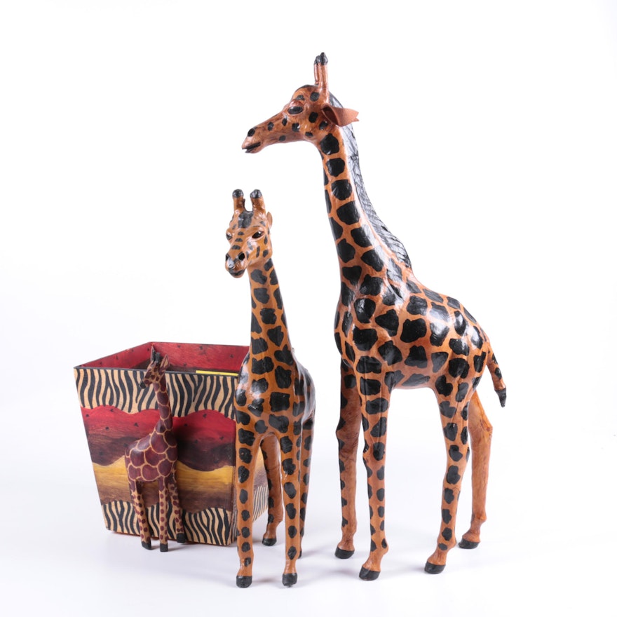 Giraffe Figures and Wastebasket